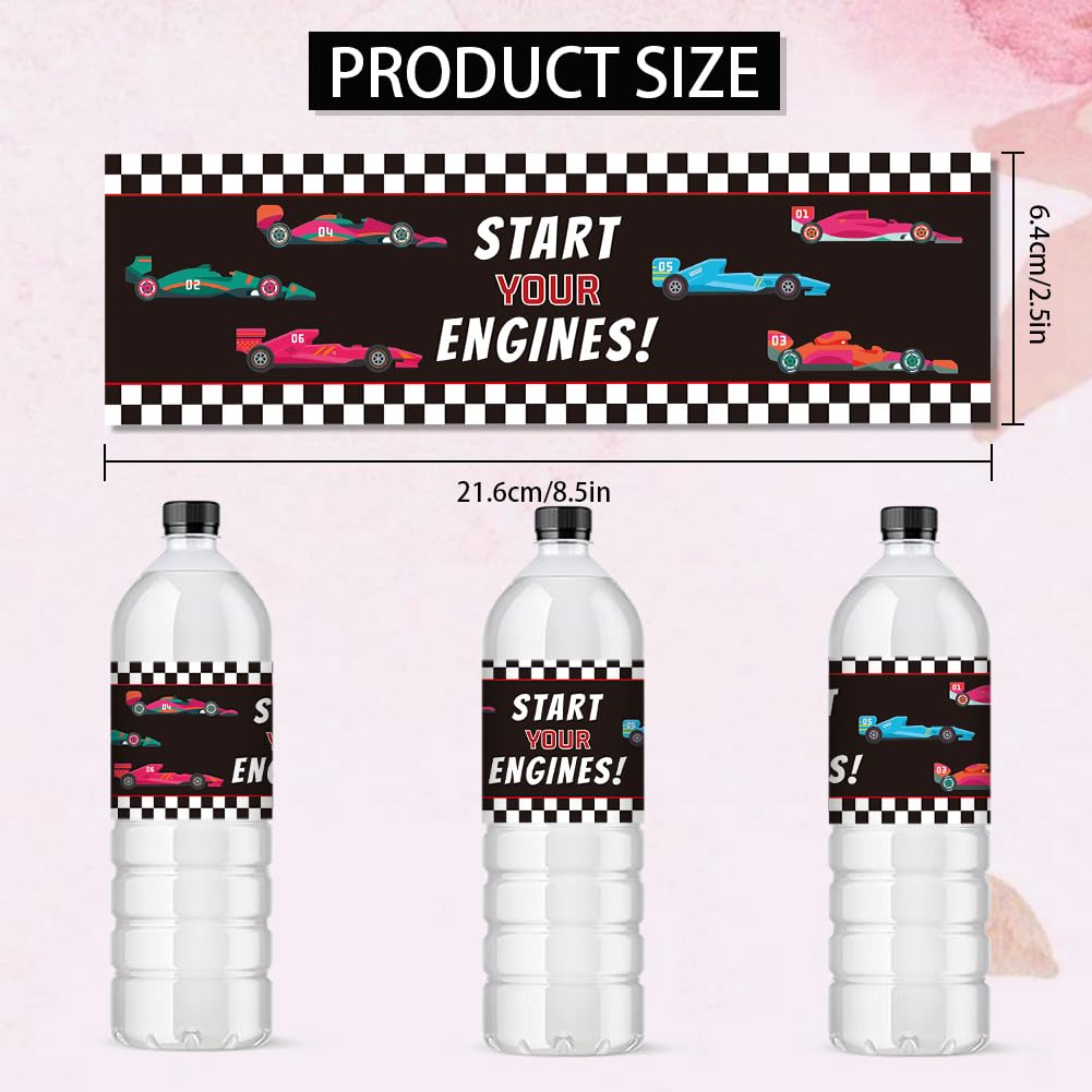PH PandaHall 30pcs Water Bottle Labels Waterproof Labels, 21.6x6.4cm/ 8.5x2.5inches Rectangle Bottle Label Start Your Engines Bottle Wraps Adhesive Stickers for Race Car Party Decorations Supplies