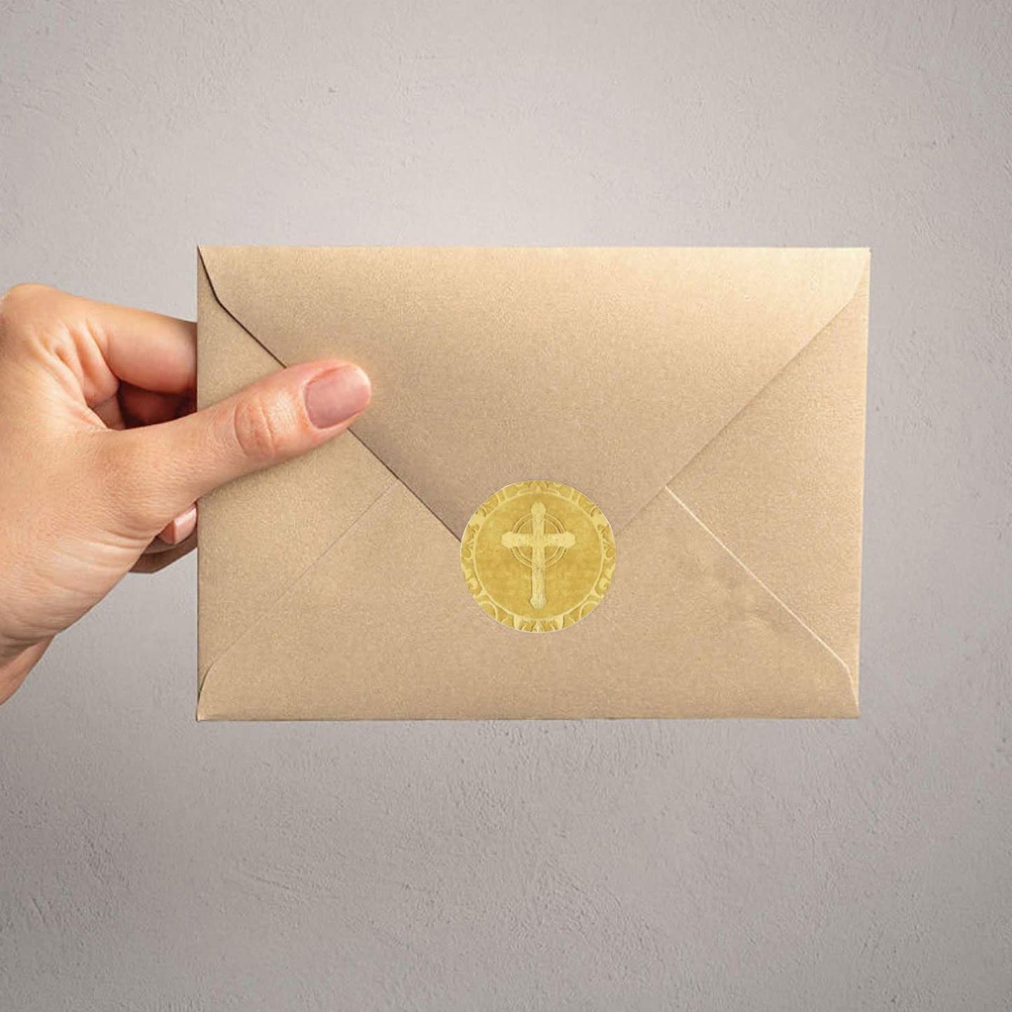 500-Piece Stickers Roll, Cross Design Round Labels with Gold Foil Finish, Round Labels Ideal for Christening, Communion, Christian Occassions, 1 inch/2.5 cm in Diameter (Cross)