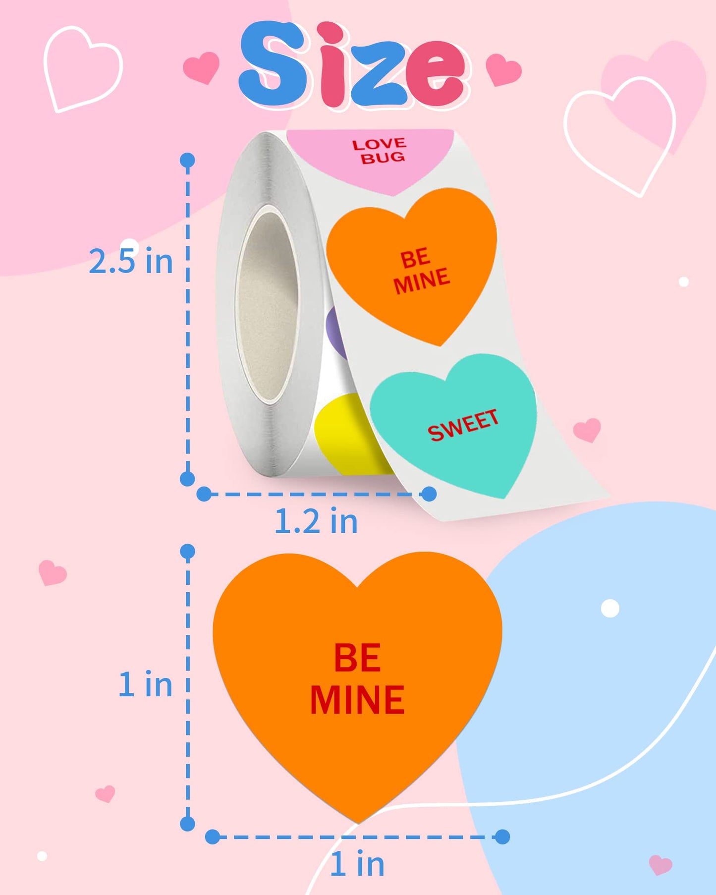 500 PCS Heart Stickers for Kids, Valentines Day Stickers Love Decorations Accessories Crafts Labels for Conversation Hearts Valentines Candy Classrooms Cards Envelopes Boxes