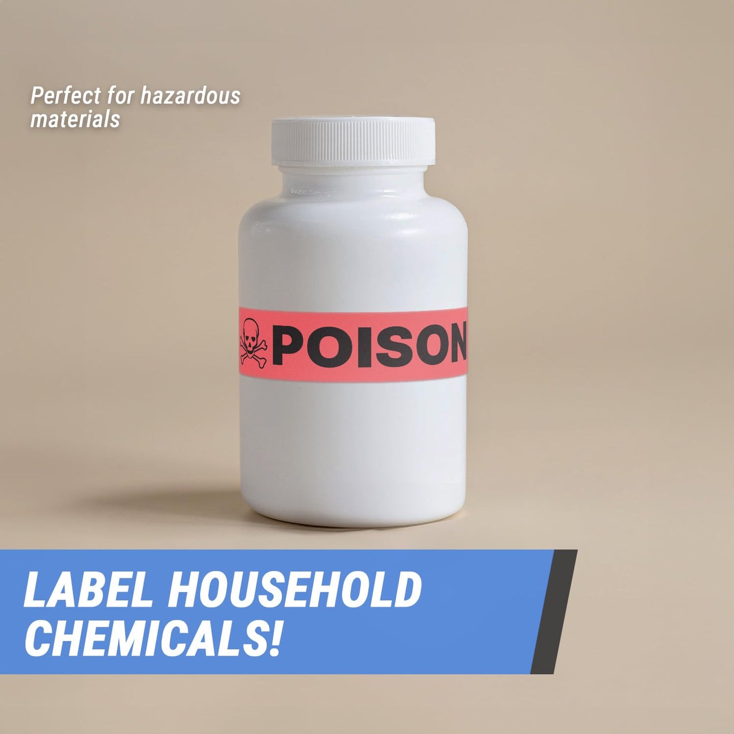 Poison Medical Stickers (1.625 x 0.375 inch, Red - 300 Labels) Poison Labels for Medical Laboratory Testing, Healthcare, Veterinary or Clinics - Strong Adhesive & Highly Visible