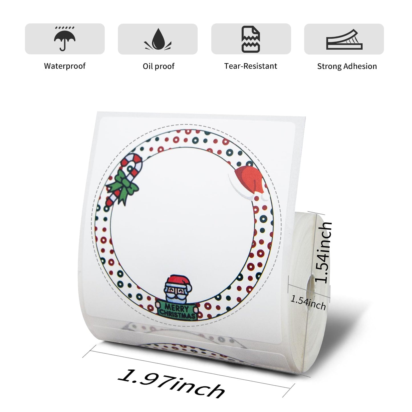 PUQU 2 inch Christmas Santa Direct Thermal Labels, Color Coding Dot Labels for AQ/Q1 Printer, Waterproof, Oil-Proof Self Adhesive Stickers for Xmas New Year Business, 150 Pcs Per Roll B/1 Rolls/320 Labels 50x50mm