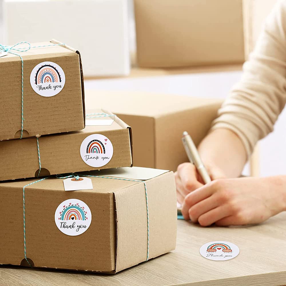 500 Pieces Rainbow Thank You Label Stickers 1.5 Inch Round Thanks Sticker Boho Adhesive Business Label Thank You Envelope Seals Stickers Decorative Sticky Label for Card Box Packing Bag, 8 Styles