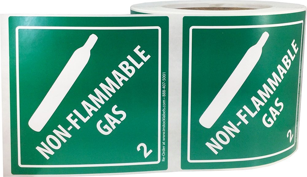 Hazard Class 2 D.O.T. Non-Flammable Gas Labels 4x4 Inch Square 500 Adhesive Labels