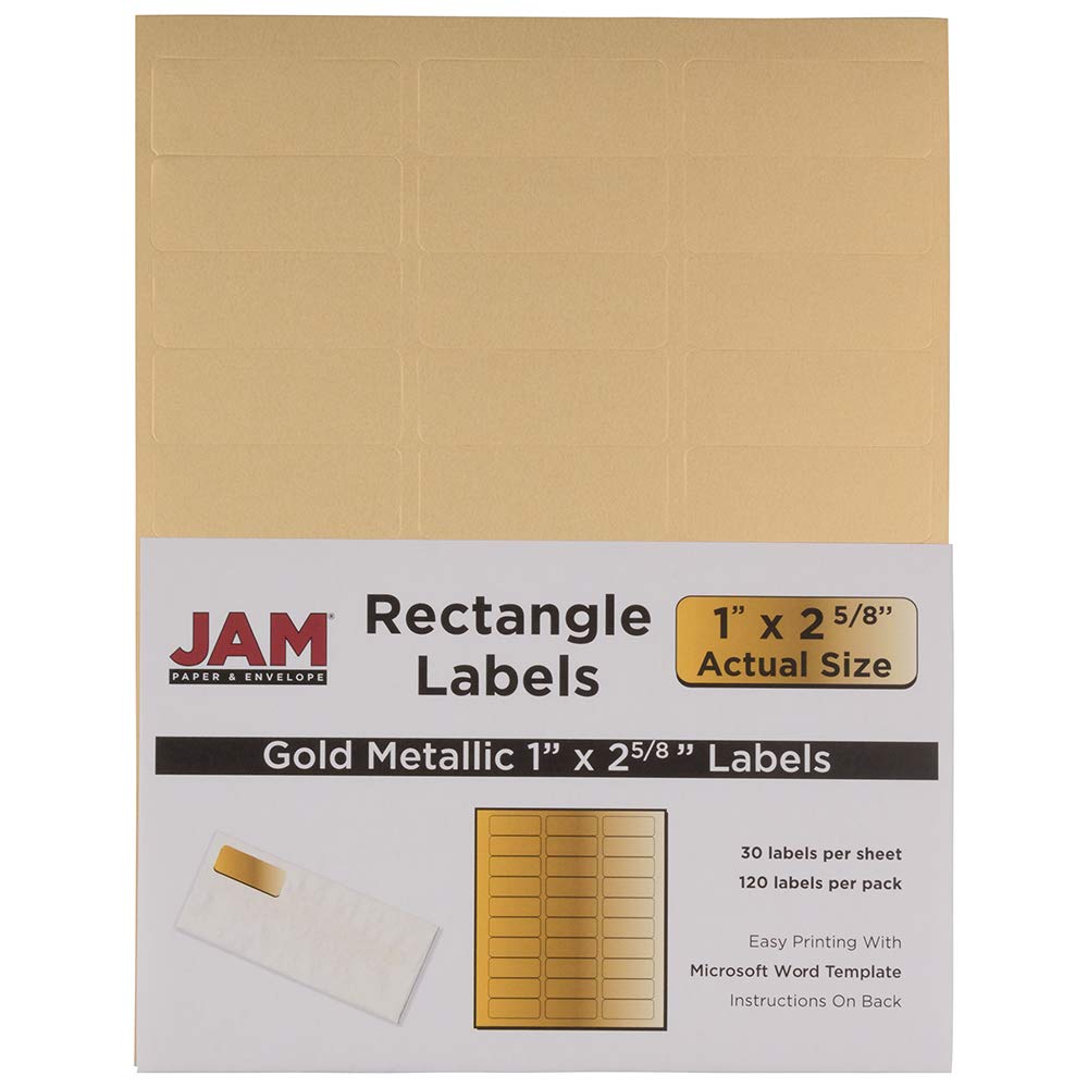JAM PAPER Return Address Labels - Standard Mailing - 1 x 2 5/8 - Gold Metallic - 120 Shipping Labels/Pack 1" x 2 5/8"