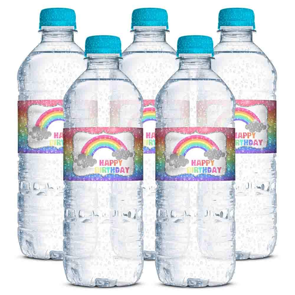 Rainbow Sparkle Themed Birthday Party Waterproof Water Bottle Sticker Wrappers, 20 1.75" x 8.5" Wrap Around Labels by AmandaCreation
