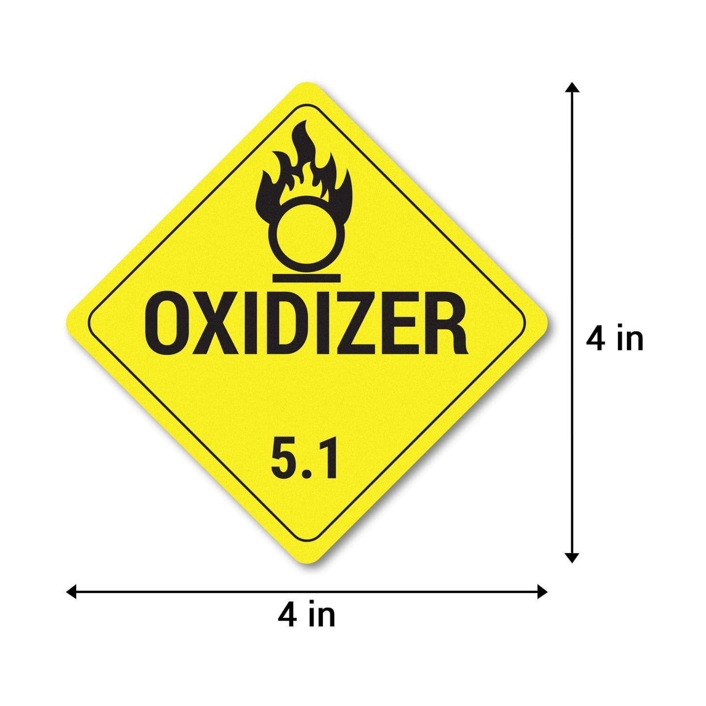 Class 5.1 Oxidizer Placard Labels (4 x 4 inch, Yellow - 300 Labels) Alert Yellow Oxidizer Sign for Shipping & Transportation or Class 5.1 Hazardous Materials