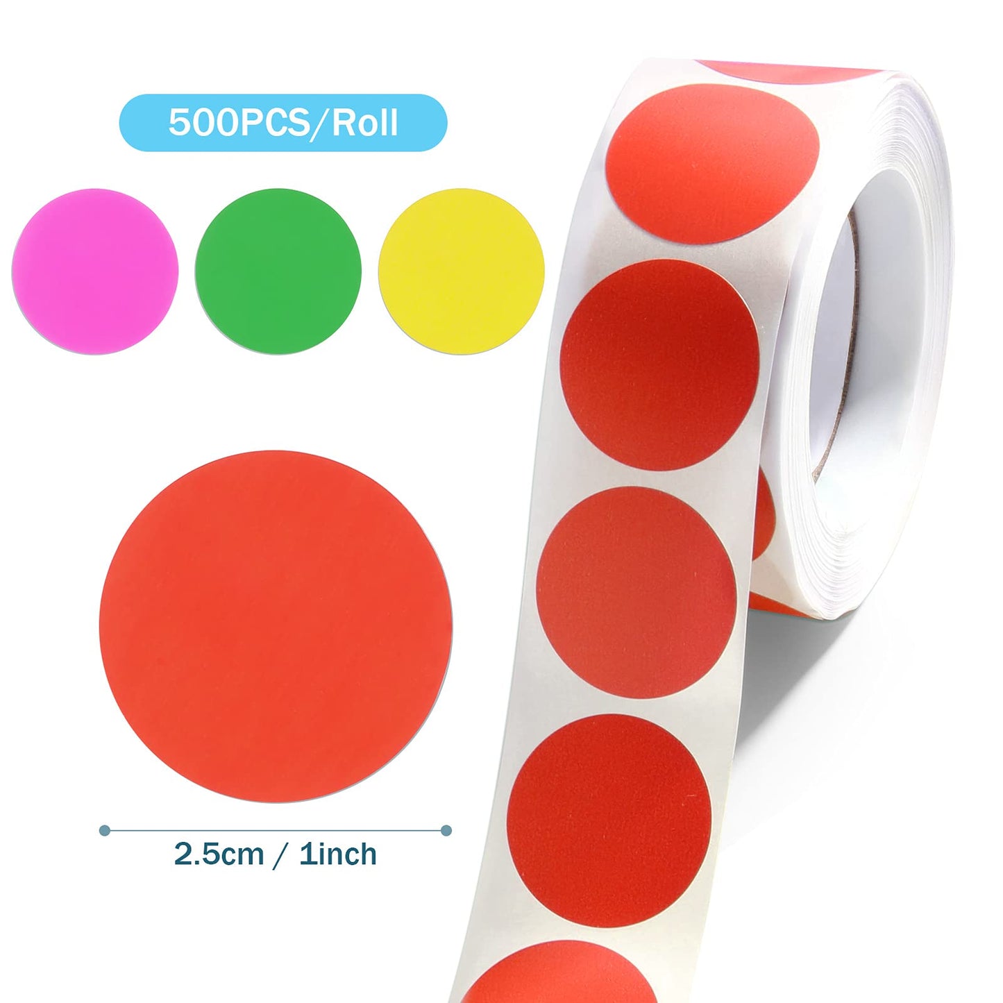 2000 Pieces 1 Inch Dot Stickers Circle Round Removable Dots Label Rolls Label Sticker for Office, Inventory Labeling(Red, Pink, Yellow, Green) Red, Pink, Yellow, Green