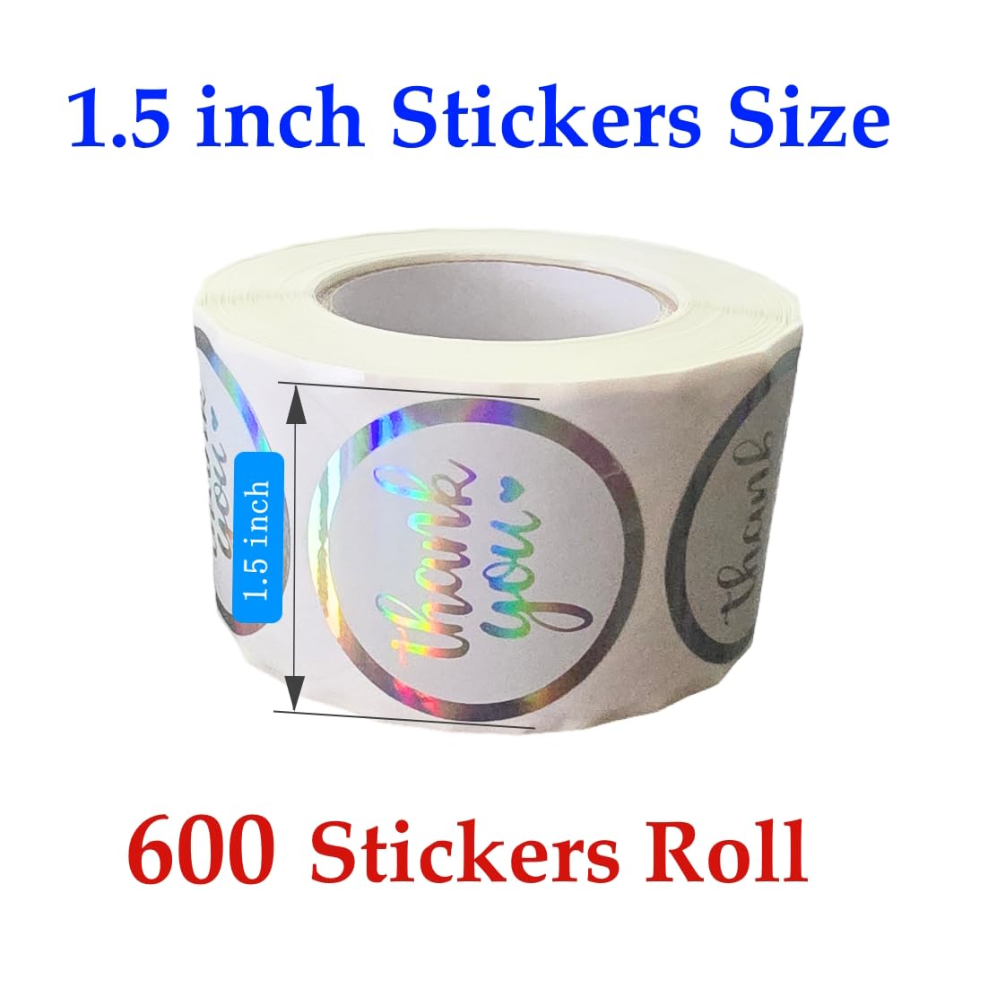 1.5 inch Thank You Sticker, 600 Pcs Roll. Thank You Stickers Labels w Holographic Iridescent Effect for Gift Wrapping, Invitations, Cards, Party Favors