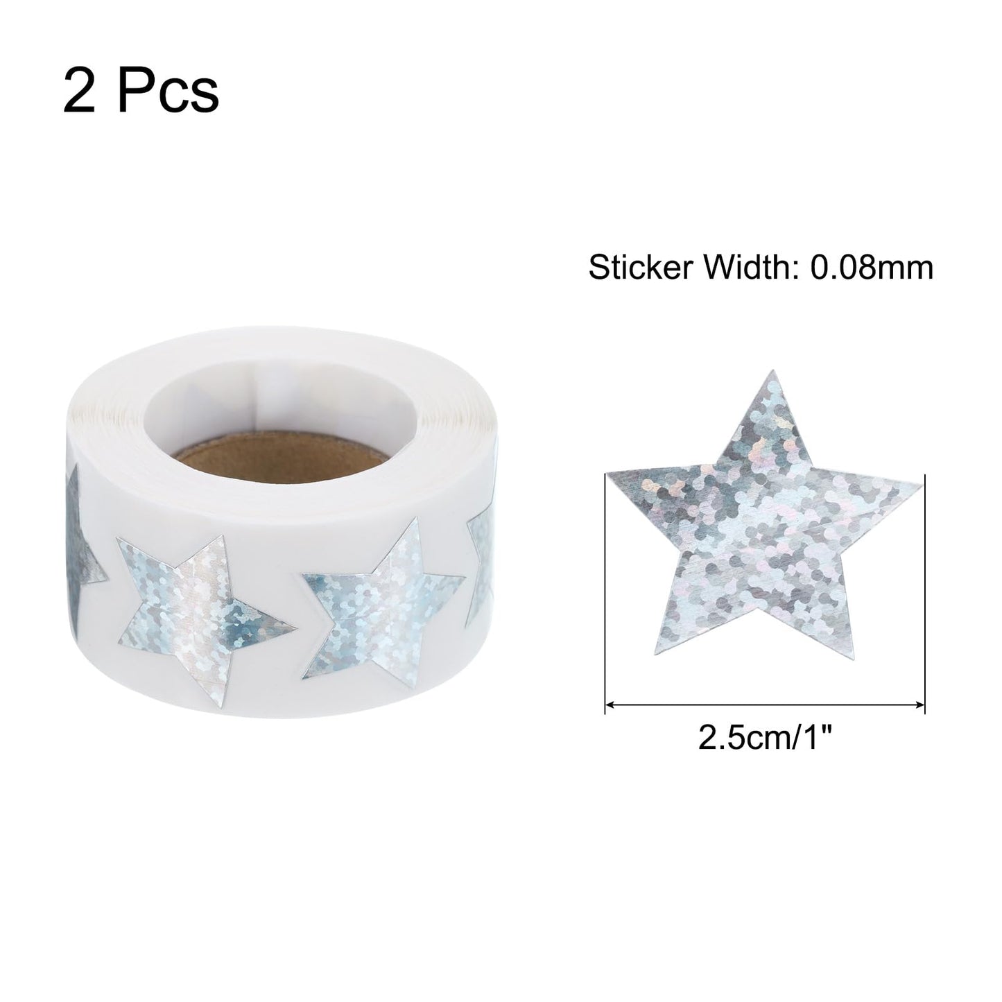 uxcell 1000Pcs Glitters Star-Shaped Stickers 1 Inch Holographic Sparkle Self-Adhesive Coding Label Waterproof Shiny for Shop Home Classroom Marking, Silver(H-37-25)