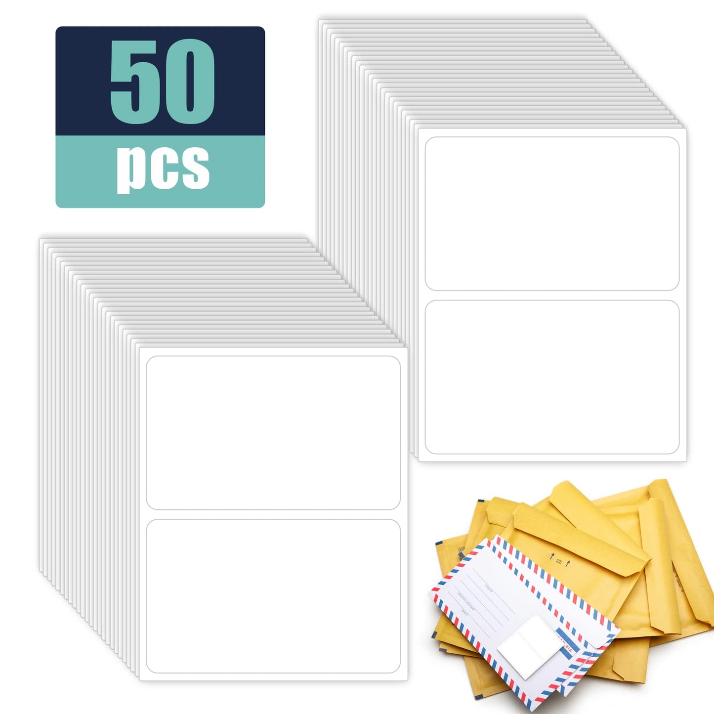 All-Purpose Labels - 50 White Matte Removable Rectangular Labels (11 x 9 cm) for School, Office and Home 4.5 x 3.5 Inch White