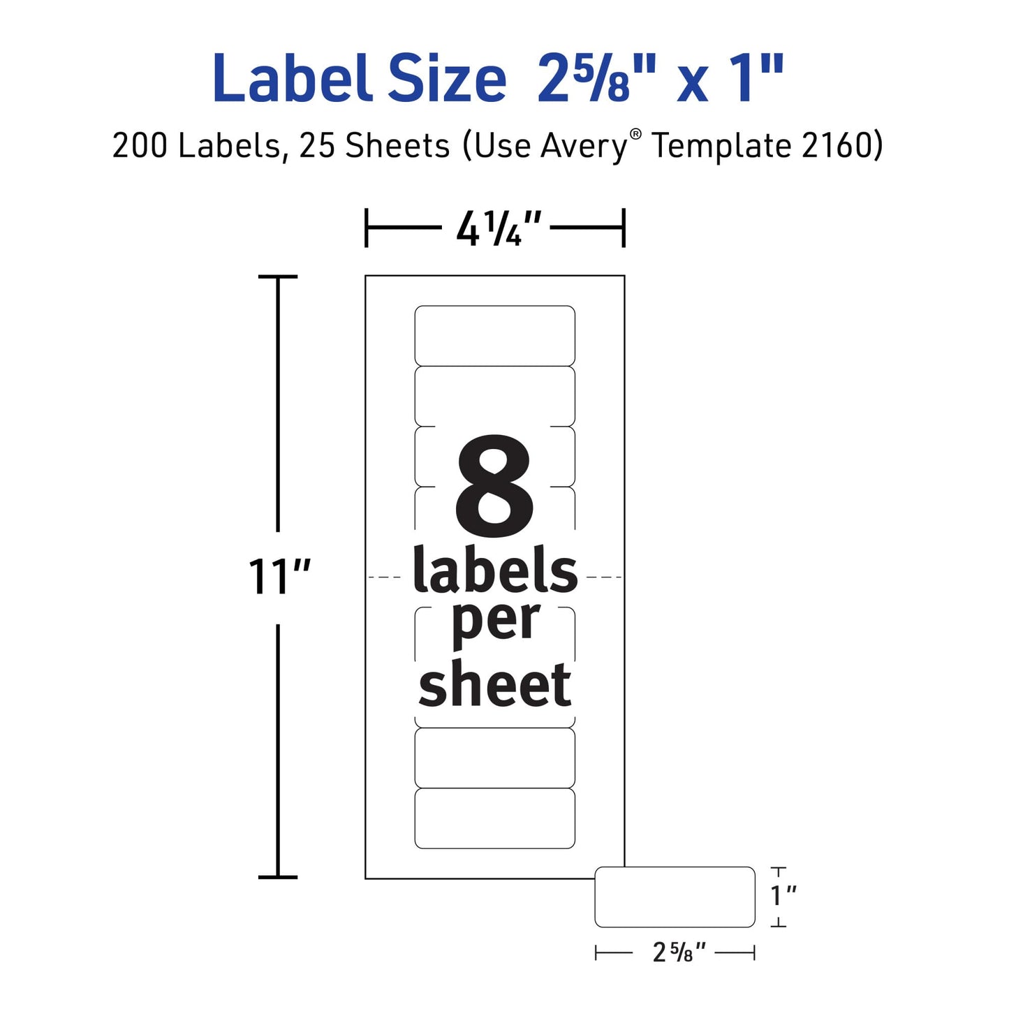 Avery Printable Mini-Sheets Address Labels, 1" x 2-5/8", White, Permanent Adhesive, Laser/Inkjet Compatible, 200 Blank Stickers Total, Great for Printing a Few Labels at a Time (2160)