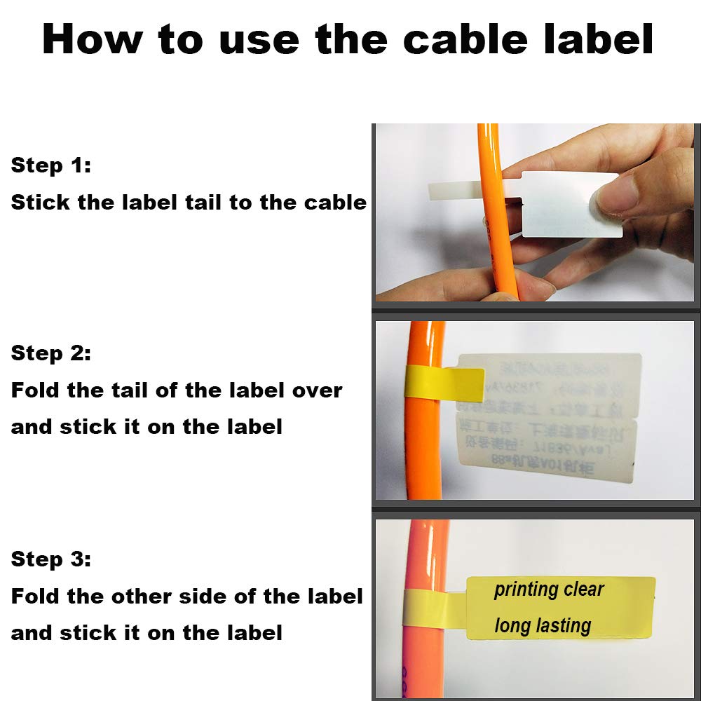 Phomemo D30 Label Maker Tape Cable Wire Label Tape, Black Print on Yellow Sticker, 12.5mm x 74mm+35mm (3/8" x2 7/8"+1 3/8) Self-Adhesive Thermal Label Tape, 65-Tape/Roll, 3-Roll for D30 D30Pro Printer