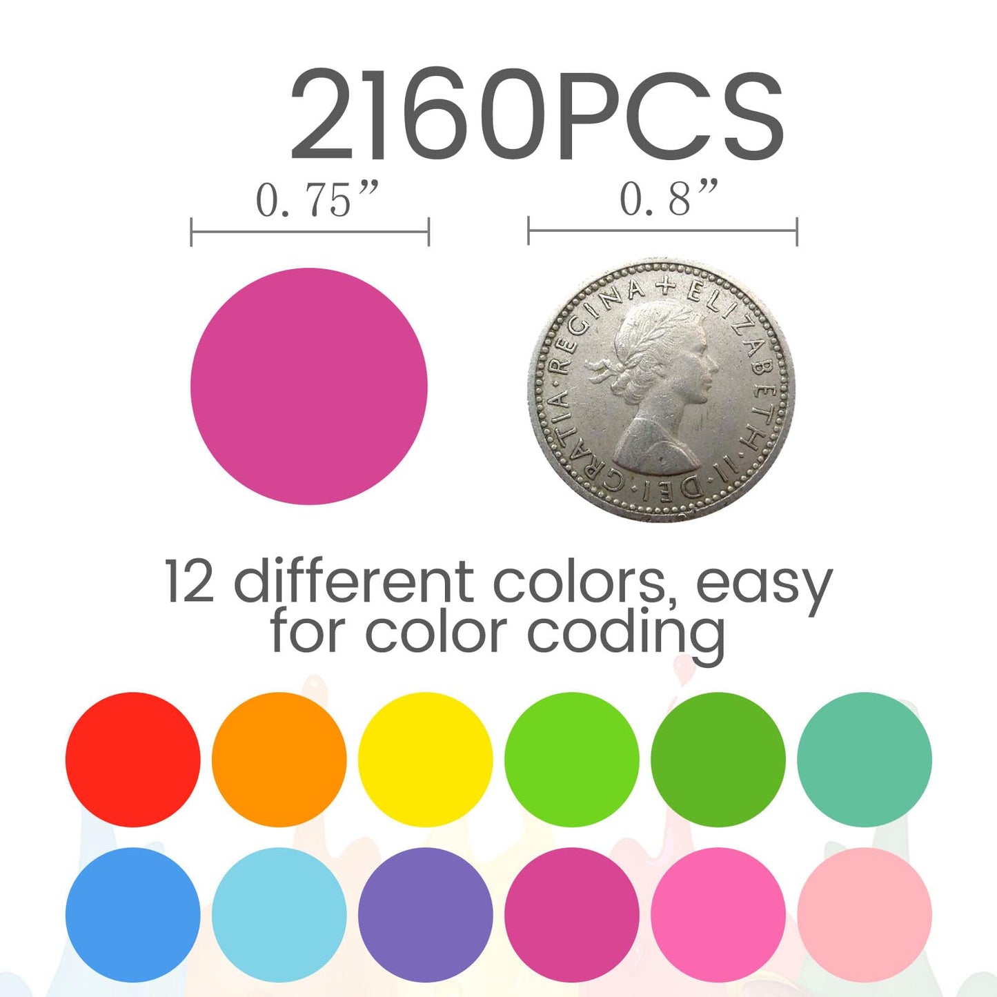 SallyFashion 2160PCS 3/4" Colored Coding Dot Labels - 12 Color Polka Circle Stickers for Classroom, Garage Sales, Papers Etc