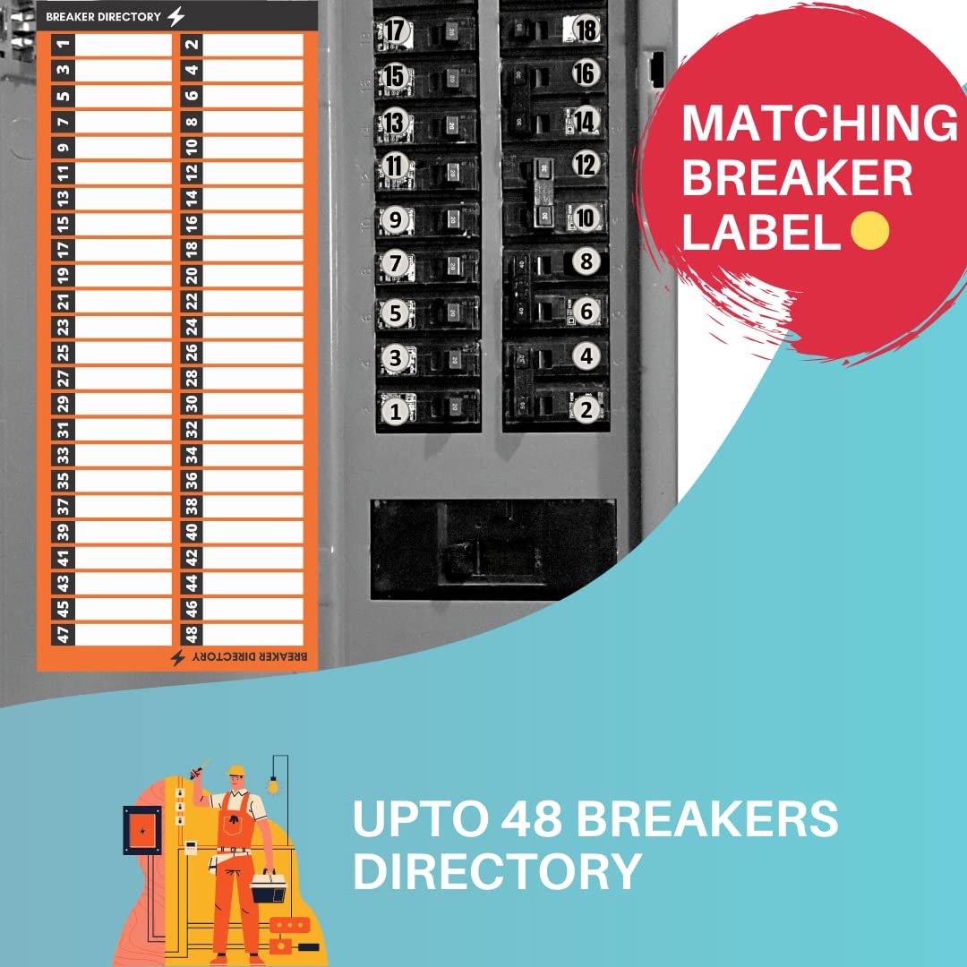 Premium Quality Non-Tearable Paper Circuit Breaker Directory Label with Fuse Stickers for Fuse Panel, Marker Sign for Electrical Panel. Strong Adhesive. Up to 48 Entries. for House or Commercial Use Orange