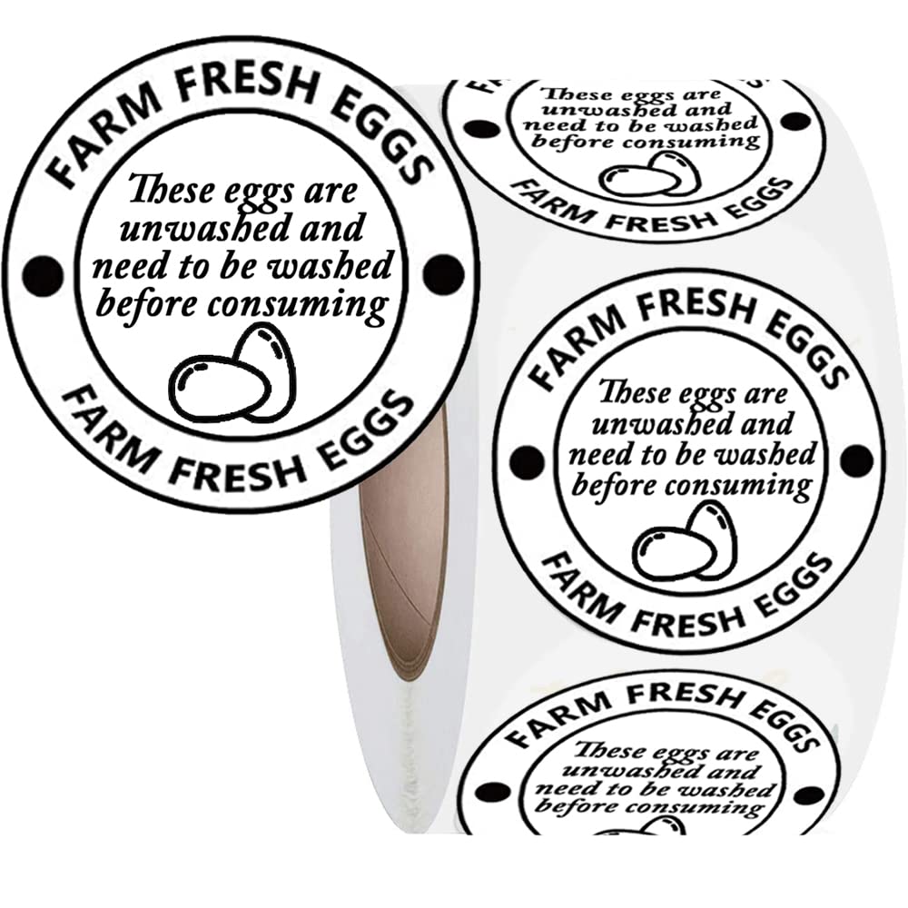 2 Inch Farm Fresh Eggs Carton Labels Farm Fresh Egg Unwashed Stickers Egg Handling Labels Self Adhesive Egg Packaging Stickers for Chicken,Quail,Egg Packaging Stickers,500 Pcs Per Pack