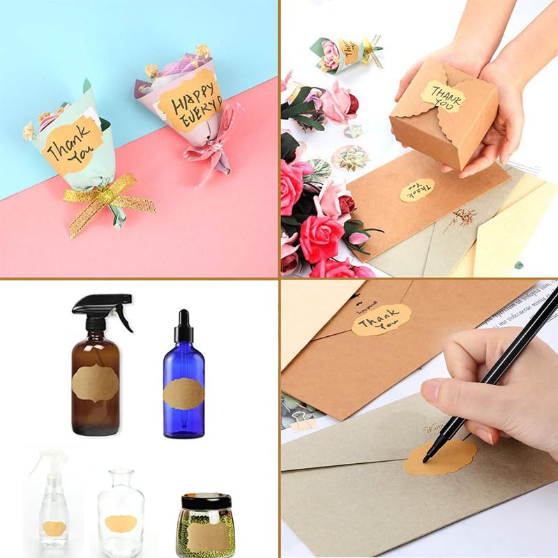 lasenersm 500 Pcs (2 Rolls) Adhesive Kraft Label Stickers Irregular Shape Blank Kraft Paper Sticker Labels Kraft Gift Tag Sticker Canning Jar Labels Stickers for Christmas Gifts Mason Jar Glass Bottle
