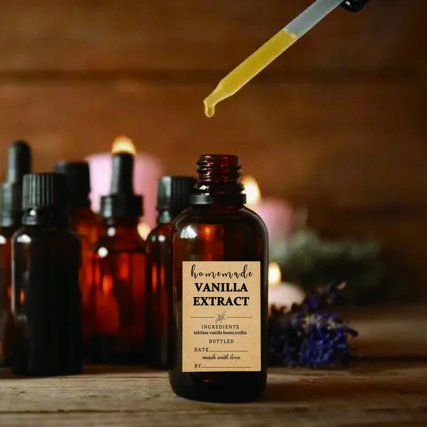 48 Pack Kraft Homemade Vanilla Extract Stickers 1.5×2 inch Square Personalized Vanilla Instruction Labels for Handcrafted Vanilla Bottles,Holiday Christmas Gifts,Jar Kitchen Pantry