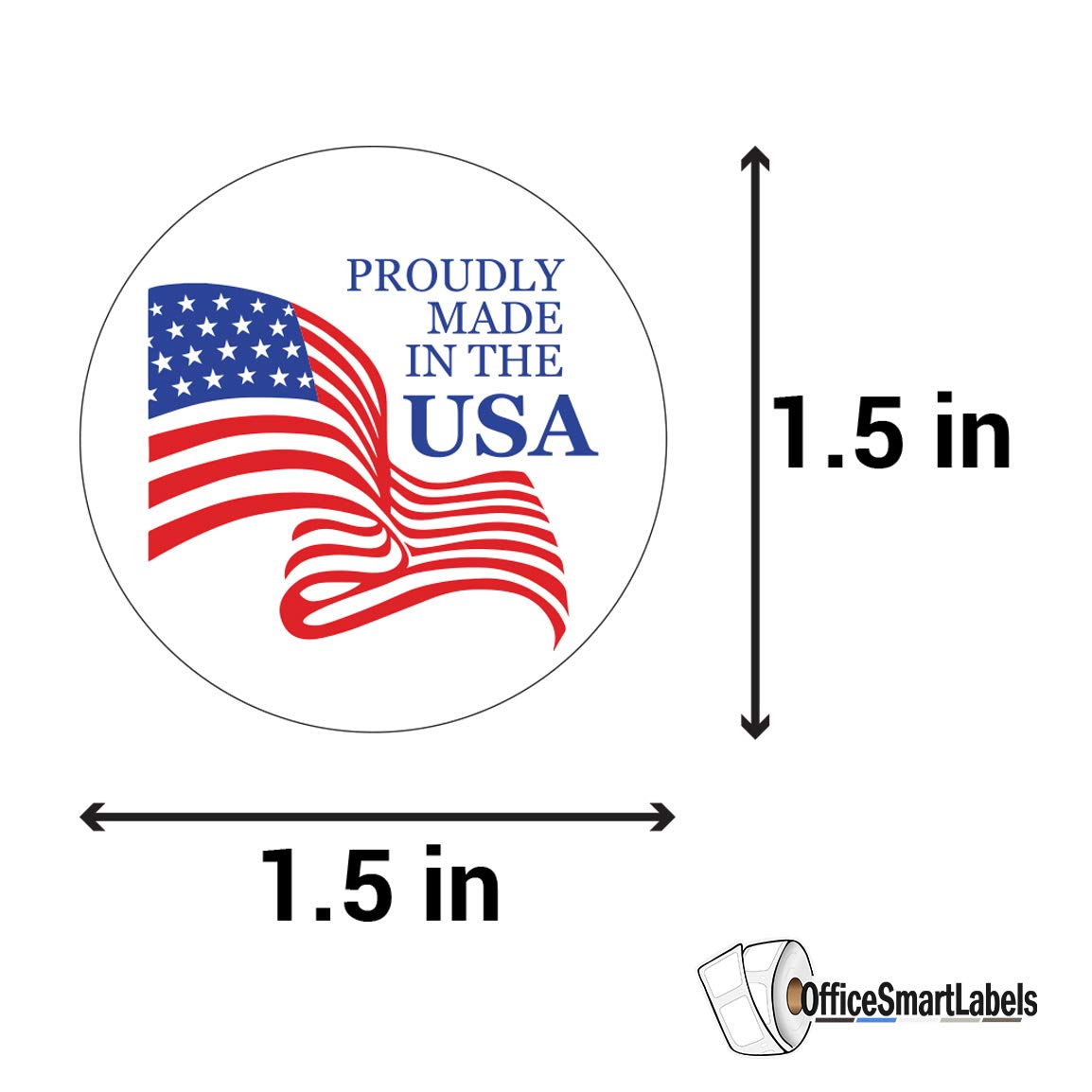 PROUDLY MADE in The USA Stickers - 1.5 Inch Round Circle Dots American Flag Origin Stickers for Products Packages Craft Work Product Labeling - USA Patriotic Stickers - Adhesive, 300 Labels per Roll Proudly Made in the Usa 1 Roll