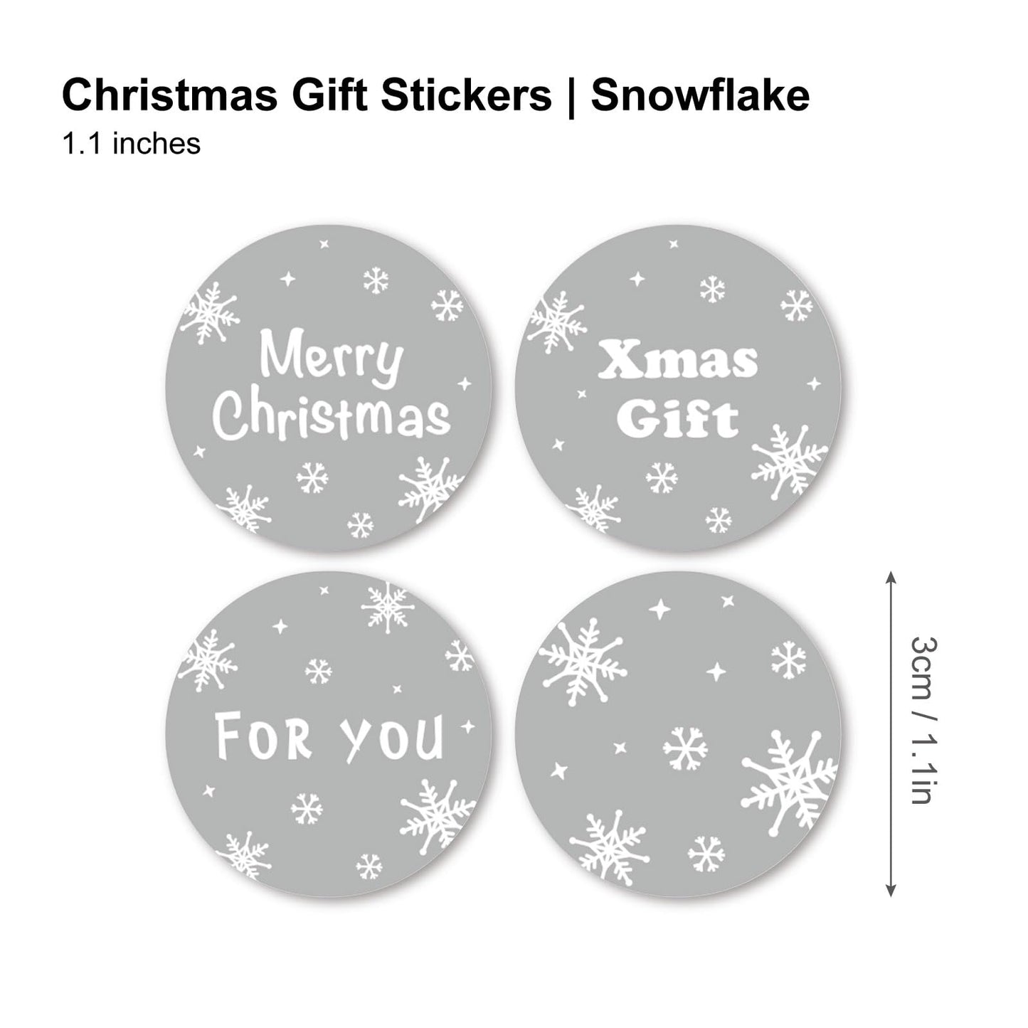 240 PCS Christmas Gift Stickers- Snowflake, Circle Round Clear Stickers 1.1", Sticker Labels for Treat Bags Goodie Bags, Toddler Treats, Christmas Parties, Envelopes, and Gifting. 1.1"