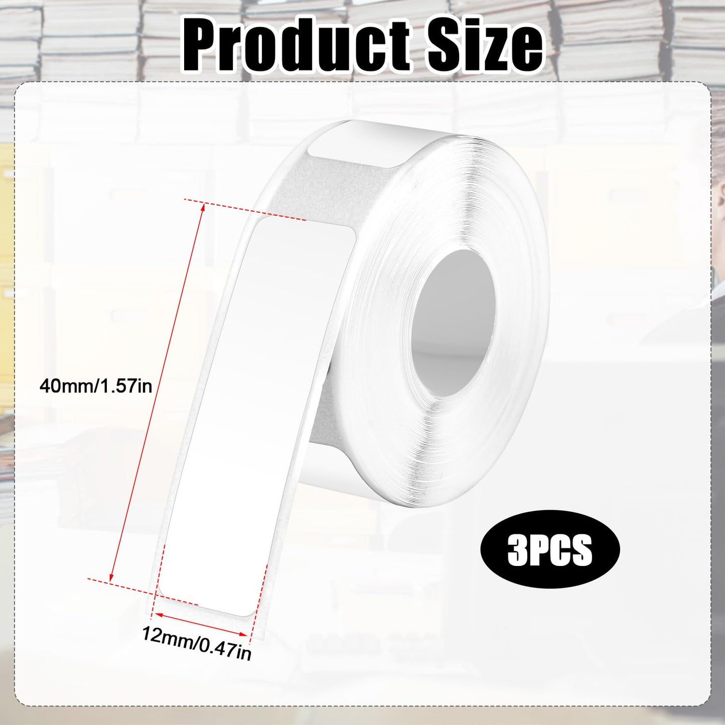 3 Rolls Label Maker Tape for Phomemo D30, 12x40mm Self Adhesive Label Tape Waterproof Thermal Paper Stickers Roll Thermal Labels for Office Home School Supplies (White) White