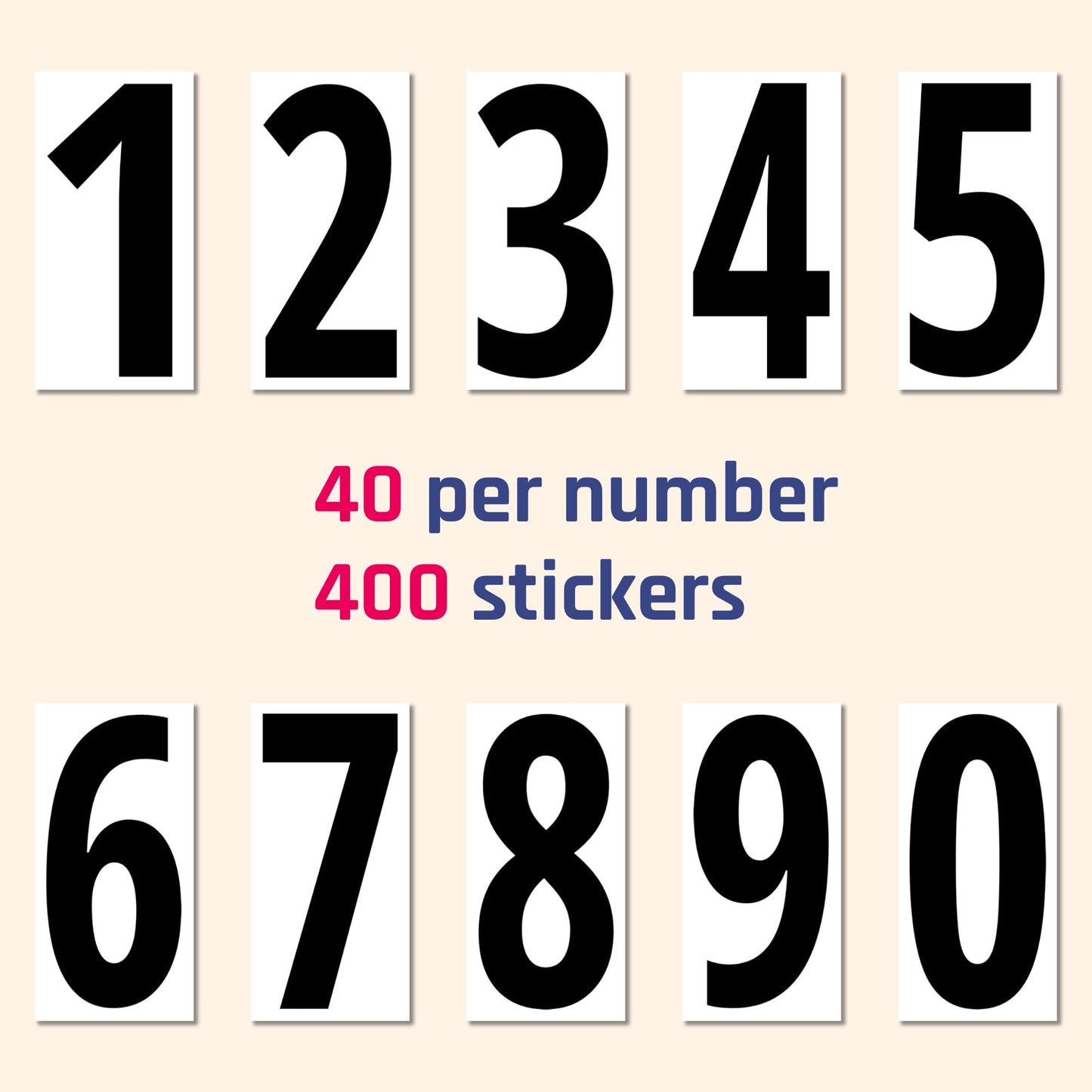 400 Pieces, 3" - Vinyl Number Stickers, Waterproof Stick on Numbers Labels - Black Numbers