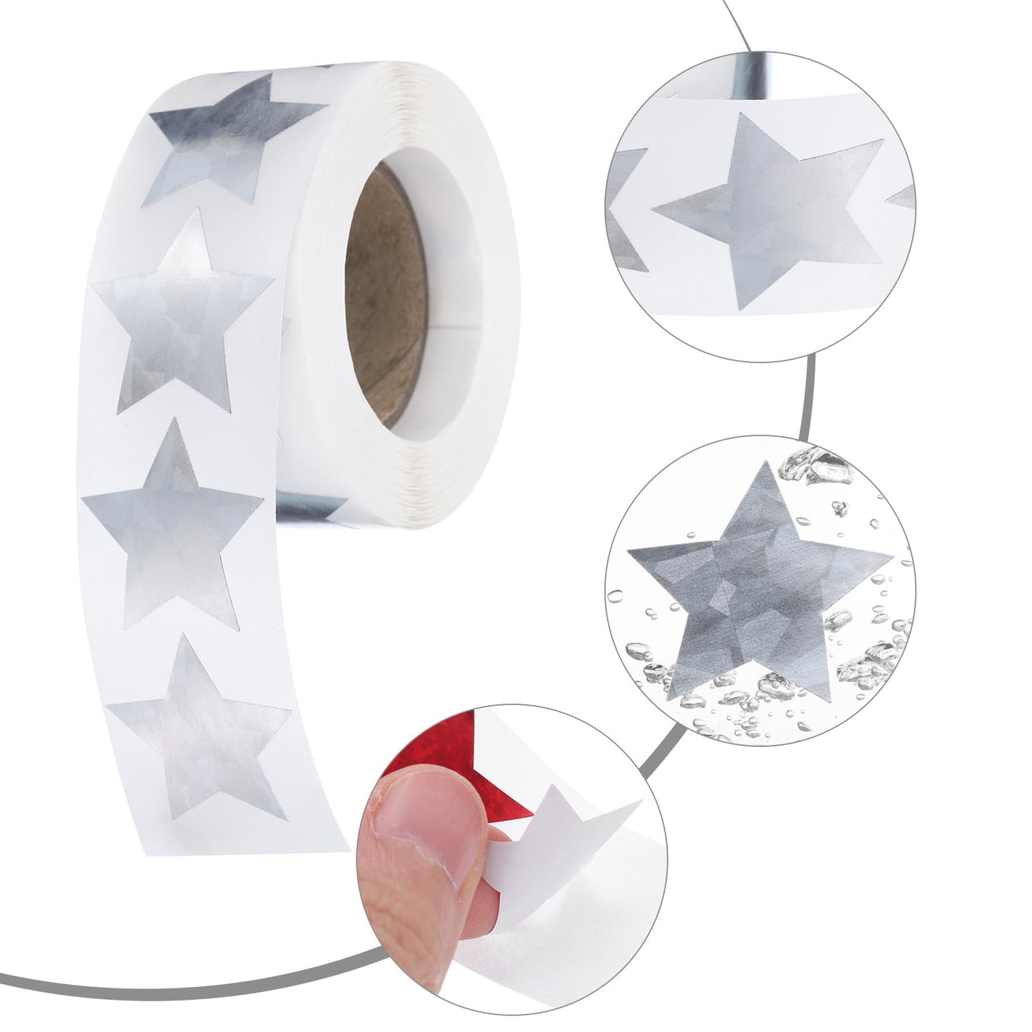 uxcell 1000Pcs Glitters Star-Shaped Stickers 1 Inch Holographic Sparkle Self-Adhesive Coding Label Waterproof Shiny for Shop Home Classroom Marking, Silver(C-88-25) Silver Tone