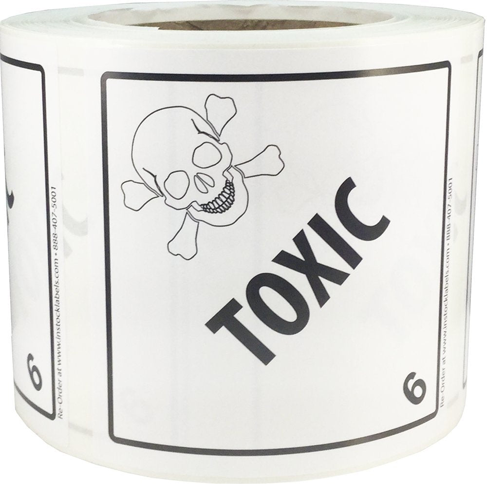Hazard Class 6 D.O.T. Toxic Labels 4x4 Inch Square 500 Adhesive Labels