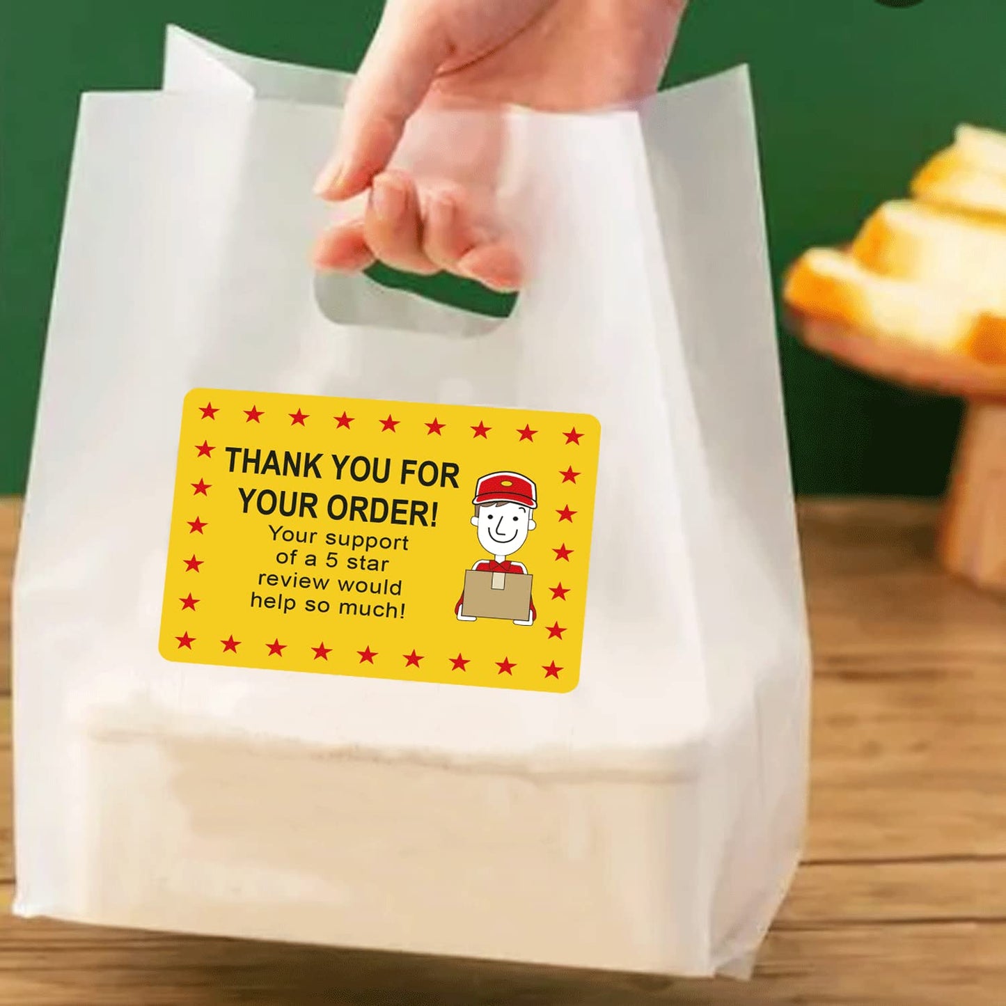 250 Pcs Star Review Delivery Labels Thank You for Your Order Stickers 2 x 3 Inch - Food Delivery Tamper Evident Sealed for Freshness Labels Stickers for Food Package Takeout Yellow