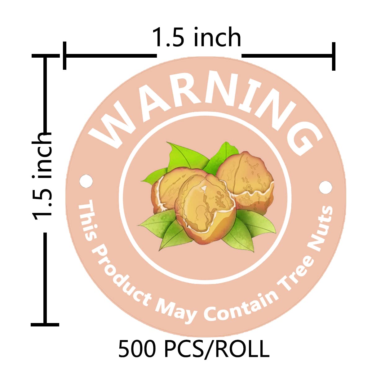 1.5 Inch Contains Nuts Tree Nuts Allergen Labels,Allergy Warning Stickers,Food Advisory Labels for Food Packing,Retail and Restaurants,500 Pcs.
