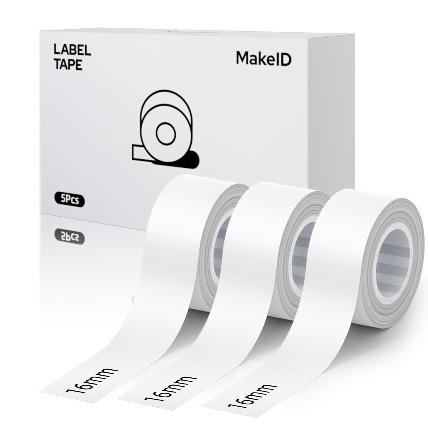 MakeID L1 E1 Q1 Label Maker Tape Refills, 3-Roll 16mm x 4m (0.63" x 13') Continuous Consumables Thermal Laminated Office Labeling Tape Replacement 3 White