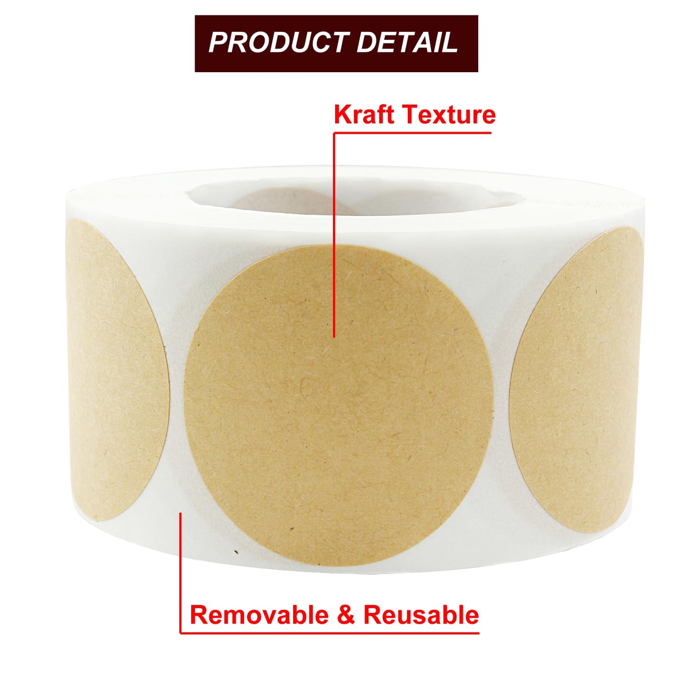 1.5 Inch Kraft Code Dot Stickers, Color Coding Label Round Blank Stickers Removable Writable Circle Adhesive Labels for Marking Organizing (500 Pieces Per Roll) 1.5"