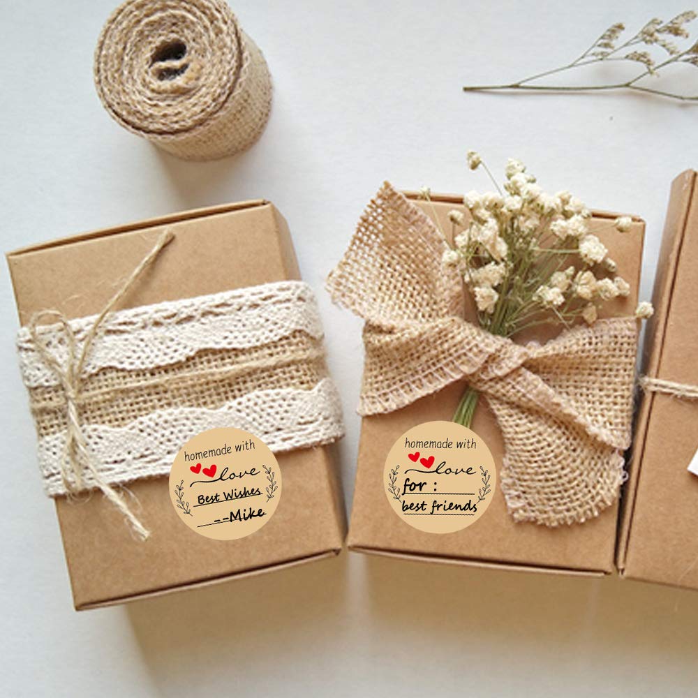 SALEMAR Homemade with Love Stickers 500PCS, 1.5 Inch Brown Kraft Label Stickers for Canning Bottles, Storage Bins, Food, Jars, Homemade Products