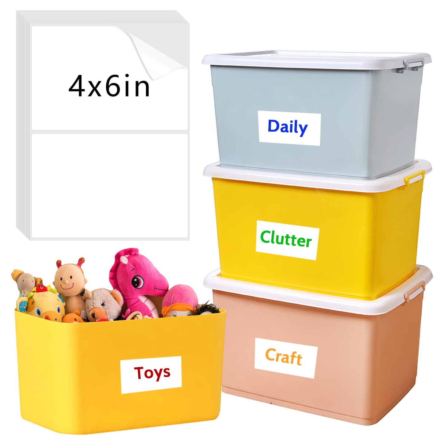 150 Pcs Labels for Storage Bins, 6 X 4 Inch Removable Labels for Storage Bins, Tear Resistant No Residue Storage Bin Labels, Matte White Blank Box Labels for School, Home, Business 150 labels / 75 Sheets(6" x 4")