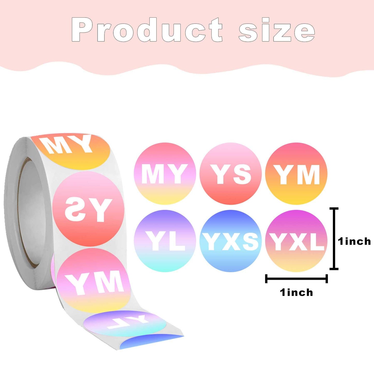 1000 Pcs Youth Clothings Size Sticker Clothing Size Stickers Labels - 1 Inch Colorful YXS YXL YS YM YL Size Stickers for Clothing T Shirts Retail Apparel