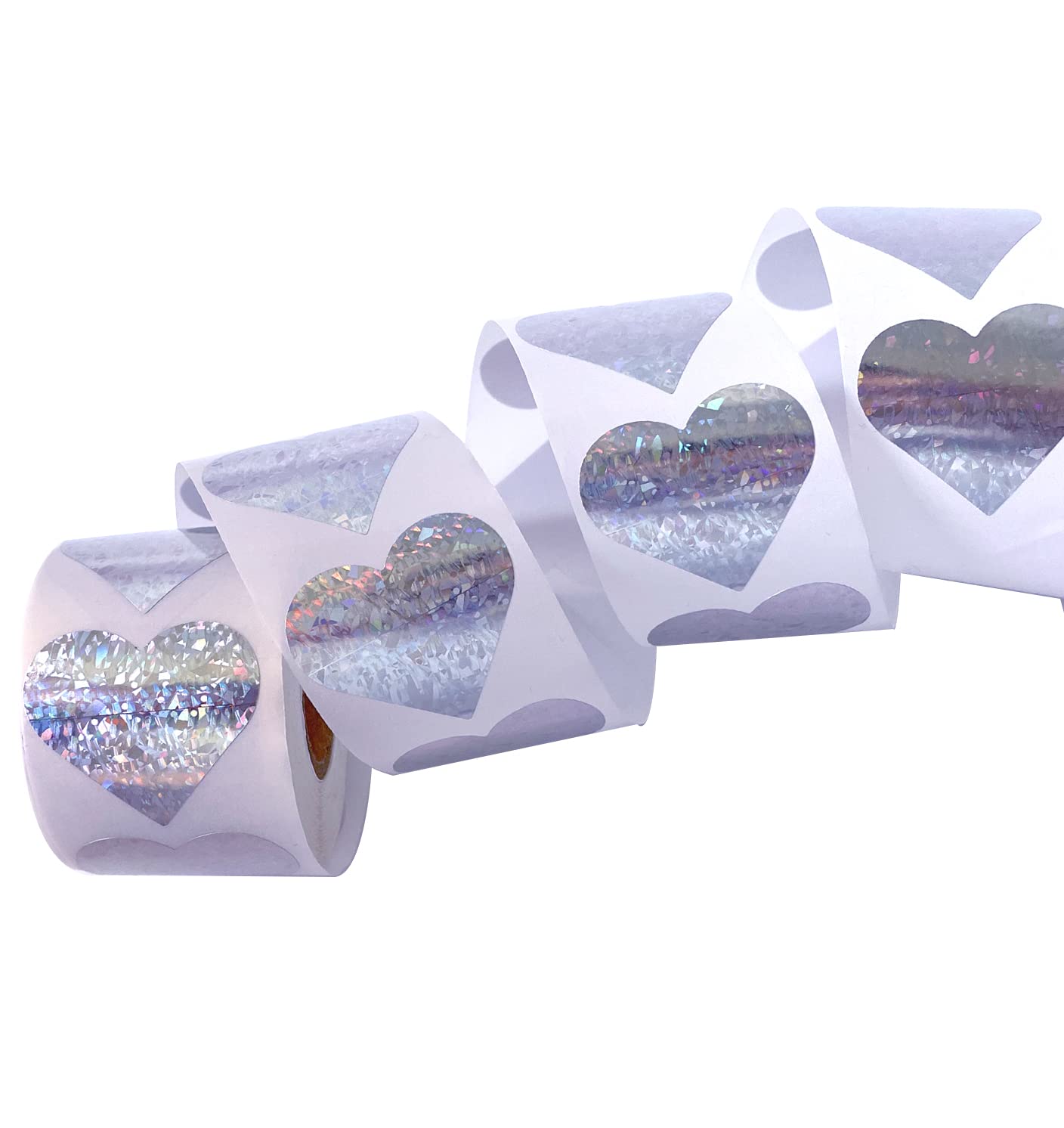 Glitter Heart Stickers, 1.5" Heart Decorative Labels 500 per Roll, Valentine's Day Love Decorations for Wedding Anniversaries (Sliver) Sliver
