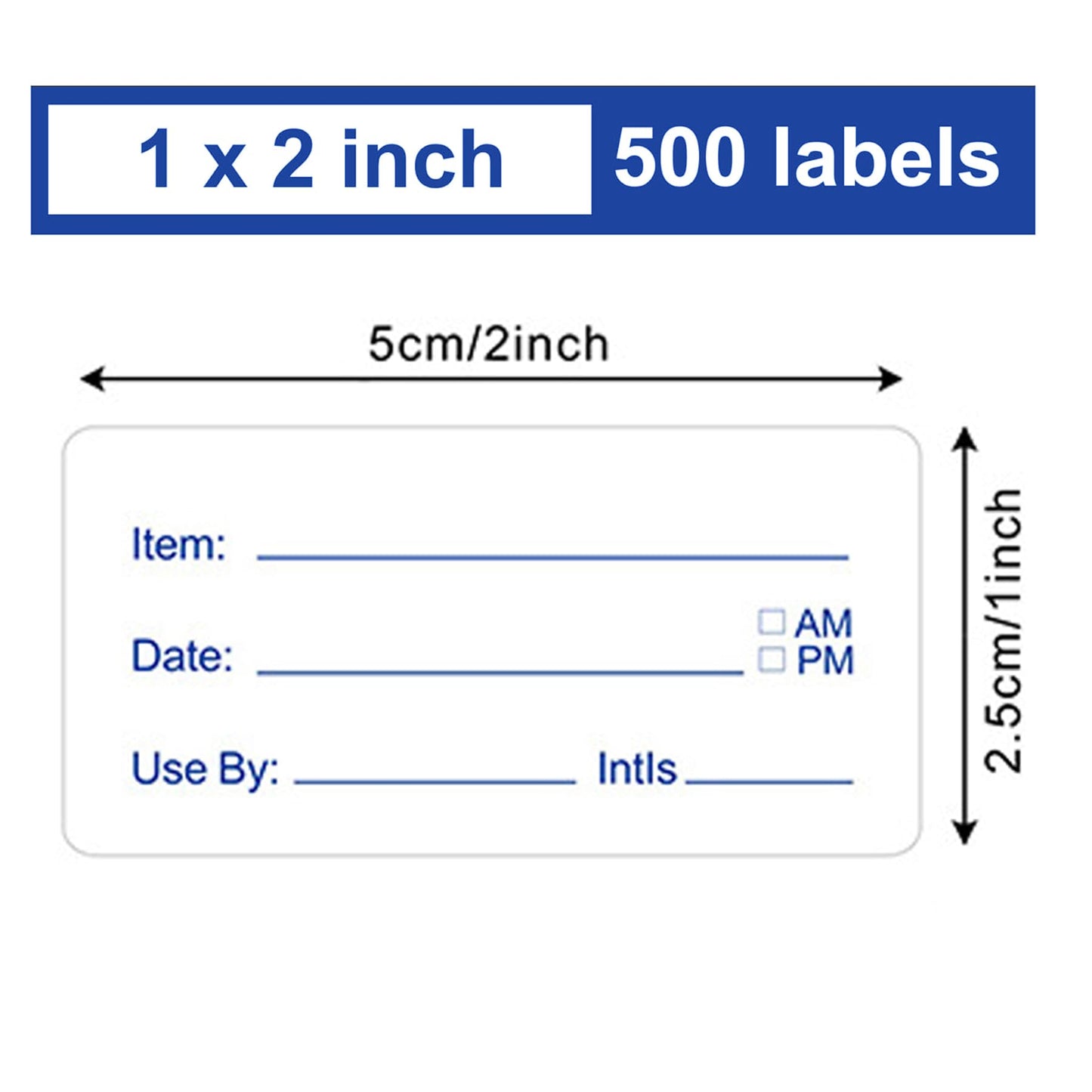 500 Pcs Freezer Labels, 1 x 2 Inch Food Date Stickers Food Date Labels Refrigerator Food Labels for Food Containers, Easy to Write On(Blue) Blue