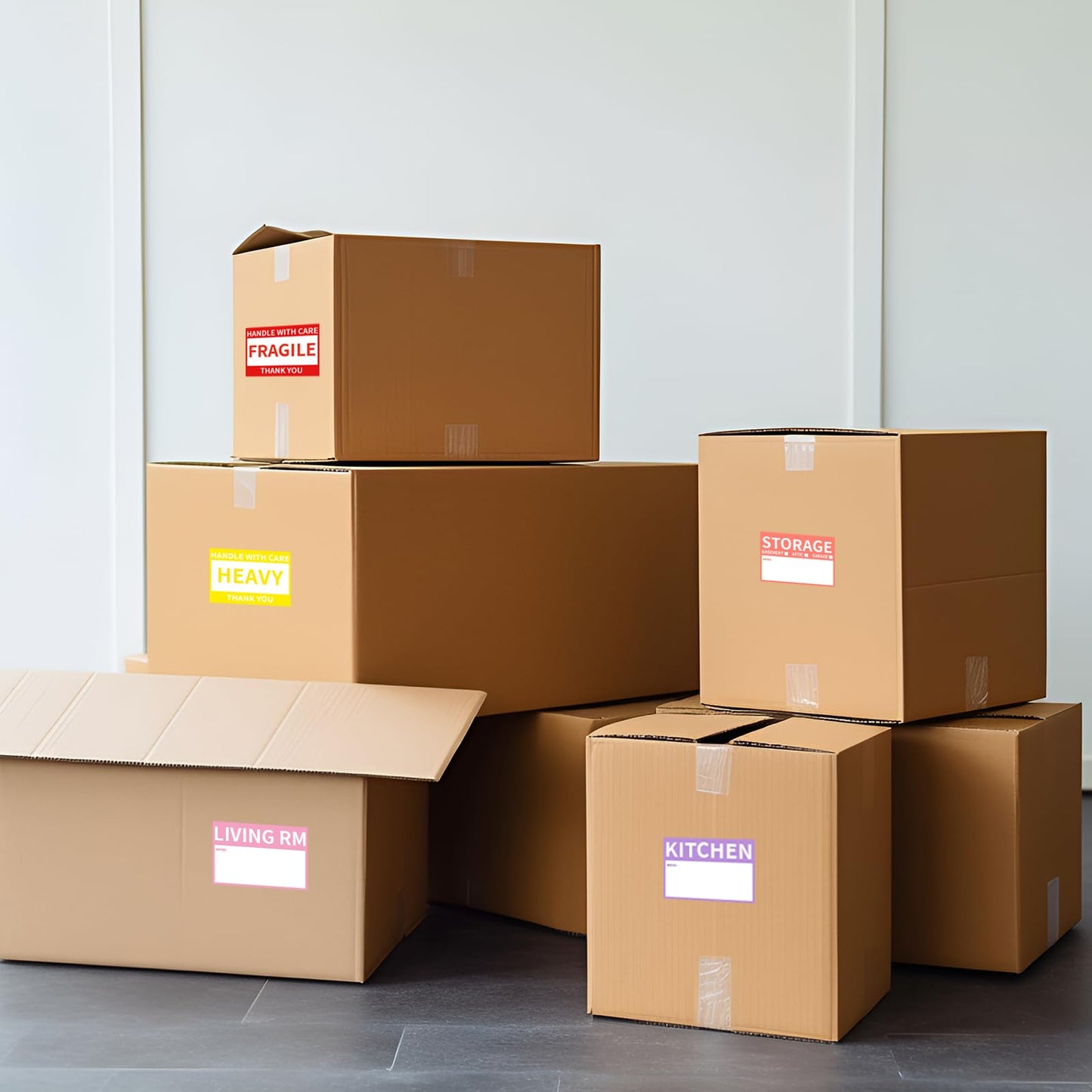 2” x 3’’ Removable Waterproof Home Moving Box Packing Labels for 1/2/3/4 Bedroom Rooms, 9 Designs Color-Coded Moving Stickers Including Fragile 、Heavy and Blank Labels (300 Labels) 300