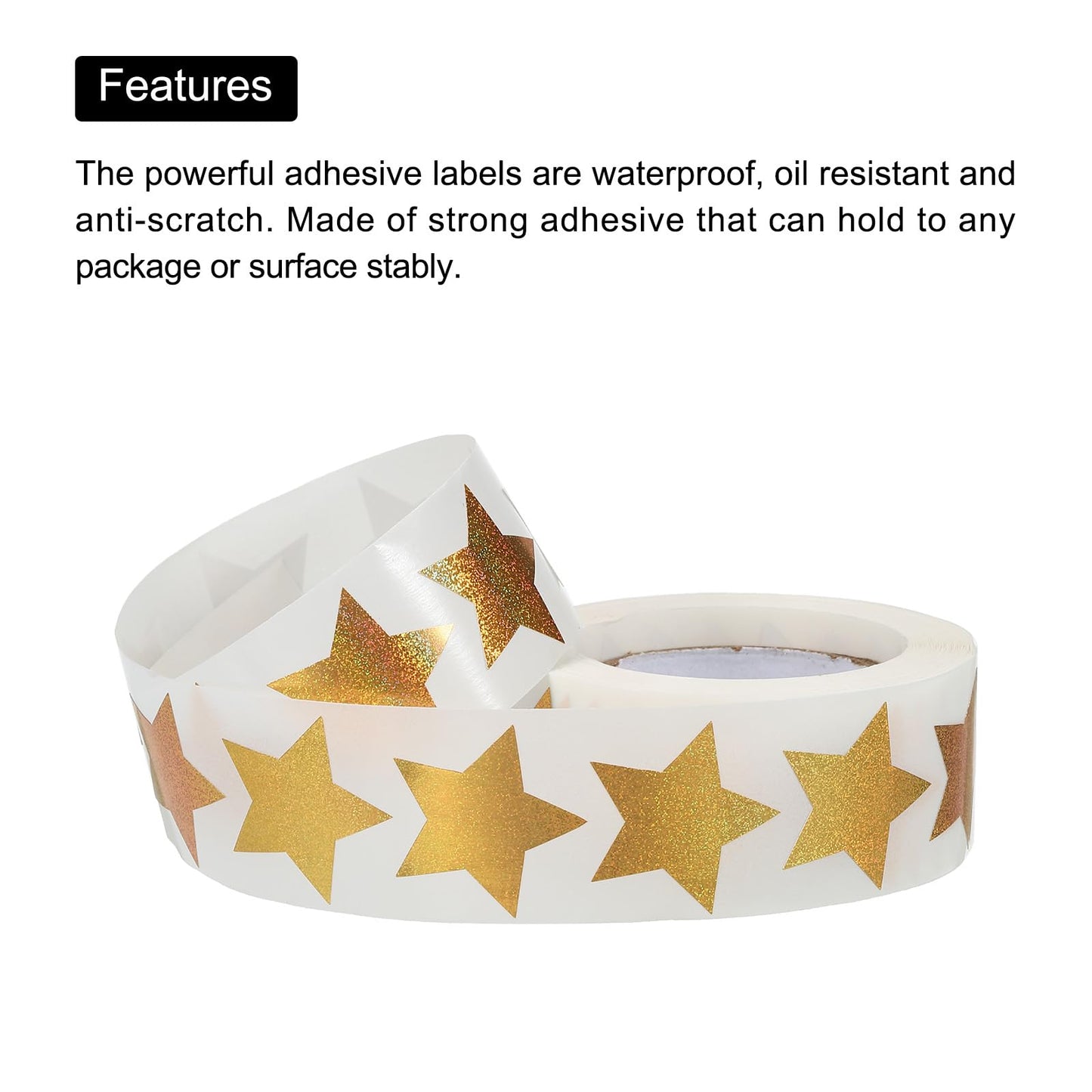 MECCANIXITY Glitter Star Stickers 1 Inch DIY Adhesive Sparkling Labels for Notes, Greeting Cards, Gift Boxes, 500 Count/Roll Gold Powder