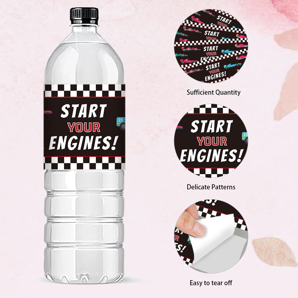 PH PandaHall 30pcs Water Bottle Labels Waterproof Labels, 21.6x6.4cm/ 8.5x2.5inches Rectangle Bottle Label Start Your Engines Bottle Wraps Adhesive Stickers for Race Car Party Decorations Supplies