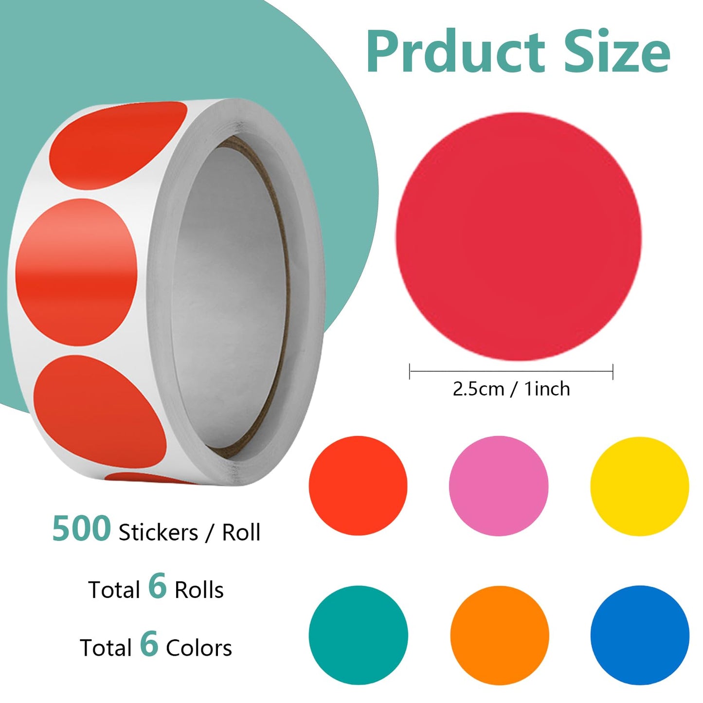 1" Color Coding Round Dot Stickers, 3000 Pcs Blank Colored Circle Dot Sticker Labels, Self-Adhesive Colorful Coding Labels Stickers for Classroom, Office, Home, Yard Sales, Toddler Learning, Crafts