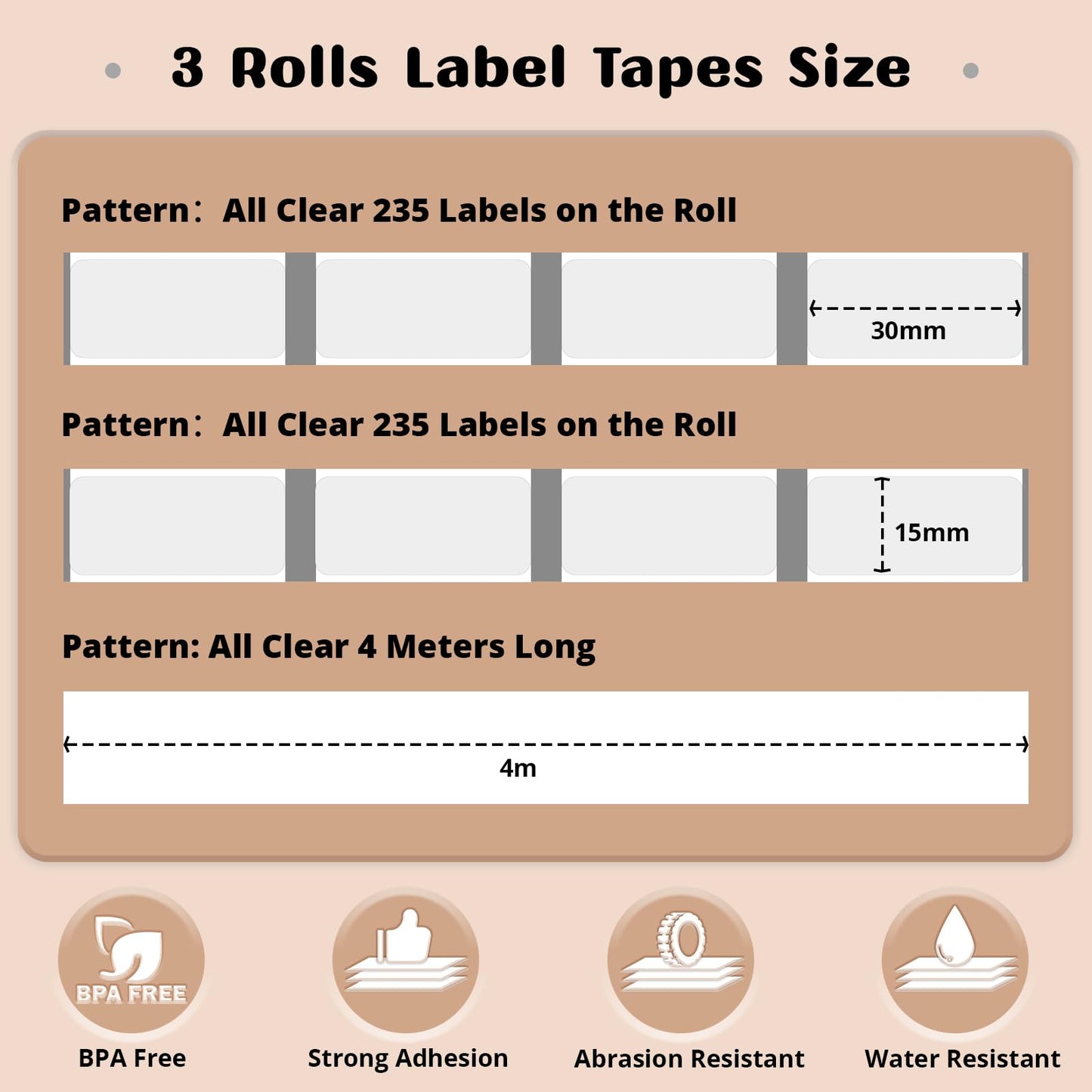 HTVRONT Thermal Label Stickers - D30 Label Tape Label Maker Tape Sticker Labels for Phomemo D30 Label Printer Replacement for Office & Home D30 Labels 3 Rolls, 15x30mm, 235 Tapes/Roll, Clear B: Clear Label Stickers 3 Rolls