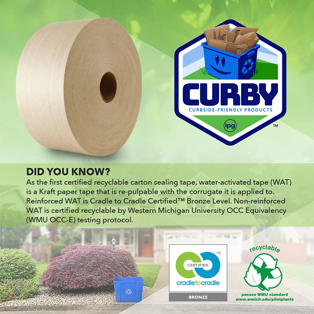 CURBY IPG Water Activated Tape, 2.83" x 100M Refill Roll Single Roll