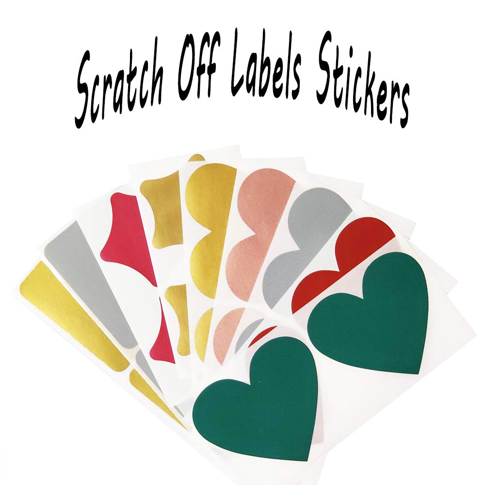 90 pcs Scratch Off Labels Stickers, CNYMANY 3-inch Self-Adhesive Peel and Stick DIY Labels for Scrapbook Games Party Gift Postcard - Heart, Dialog, Star Shape Style a