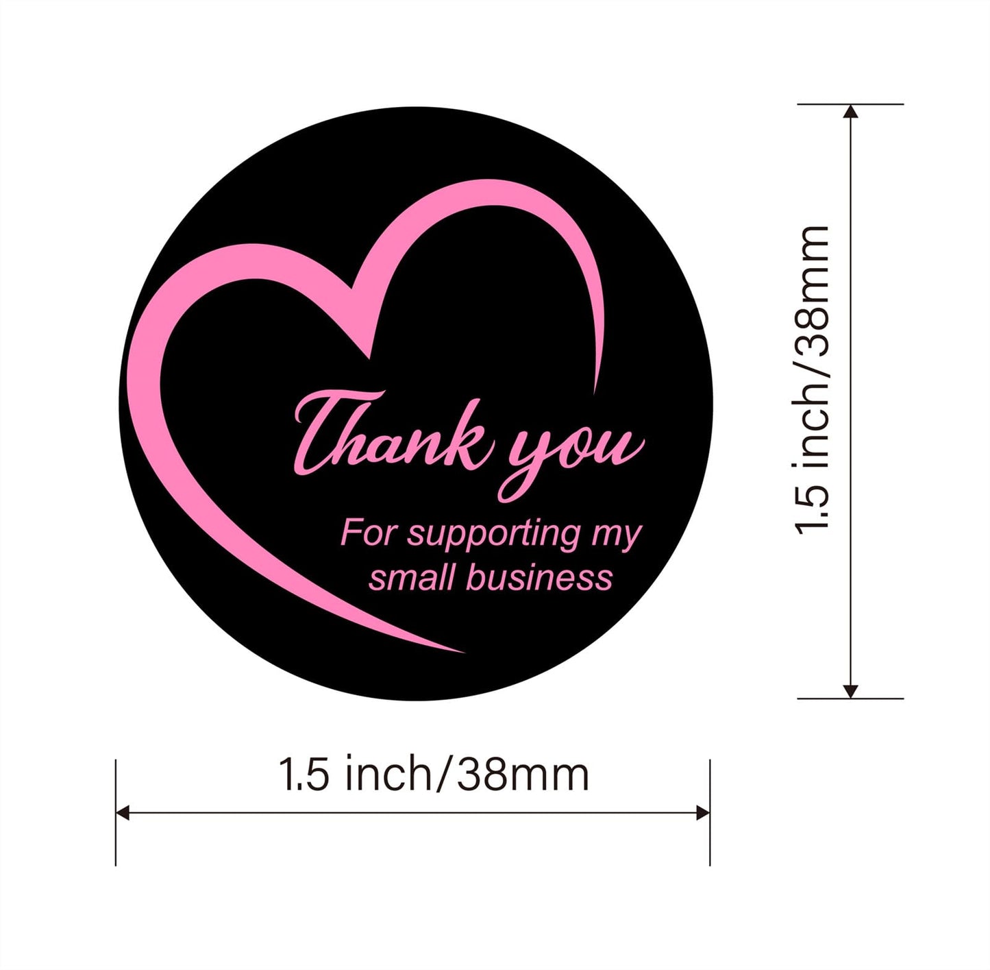 Thank You for Supporting My Small Business Sticker Labels, MeshaKippa Black 1.5" 600pcs Cute Black Pink Thank You for Supporting Stickers for Small Business