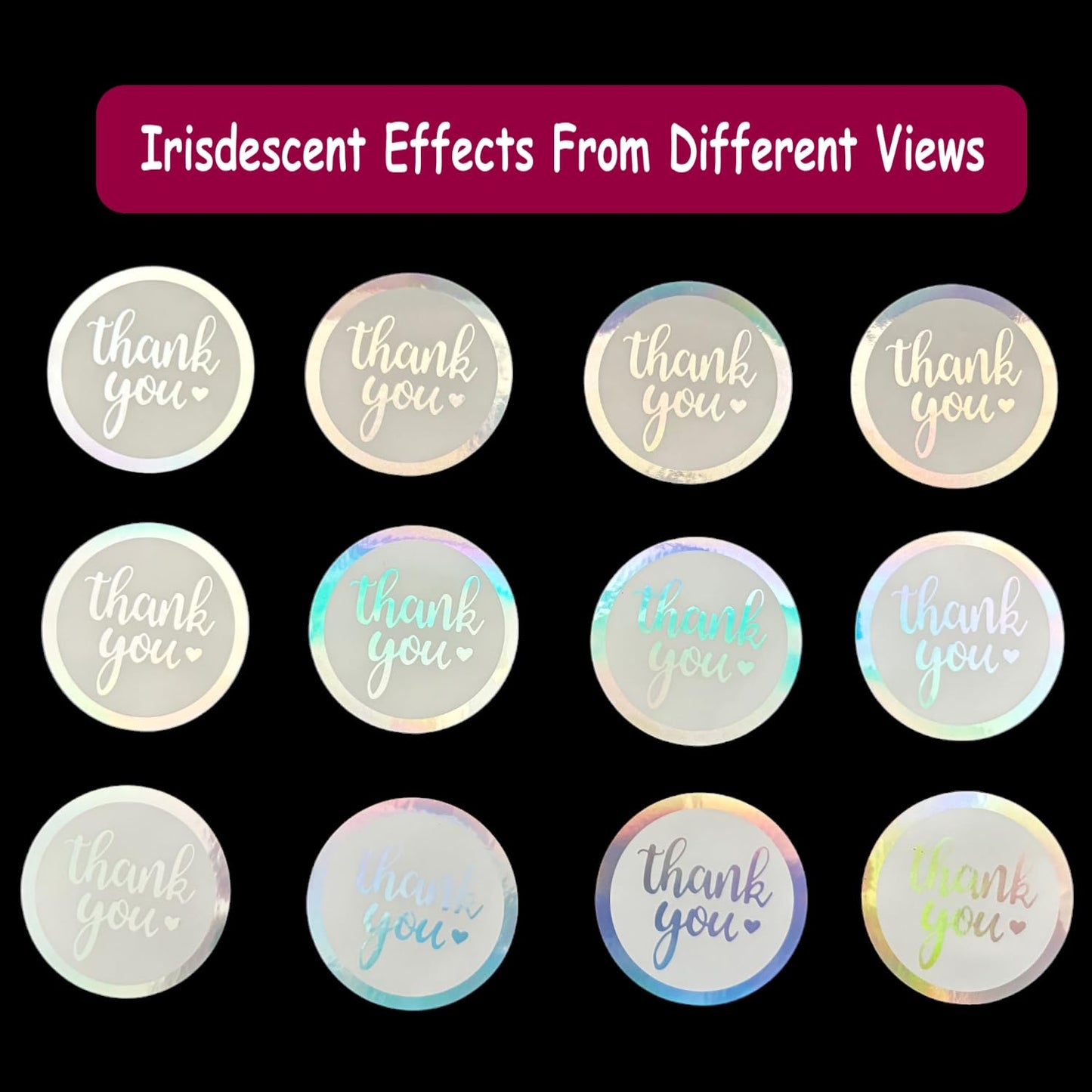 1.5 inch Thank You Sticker, 600 Pcs Roll. Thank You Stickers Labels w Holographic Iridescent Effect for Gift Wrapping, Invitations, Cards, Party Favors