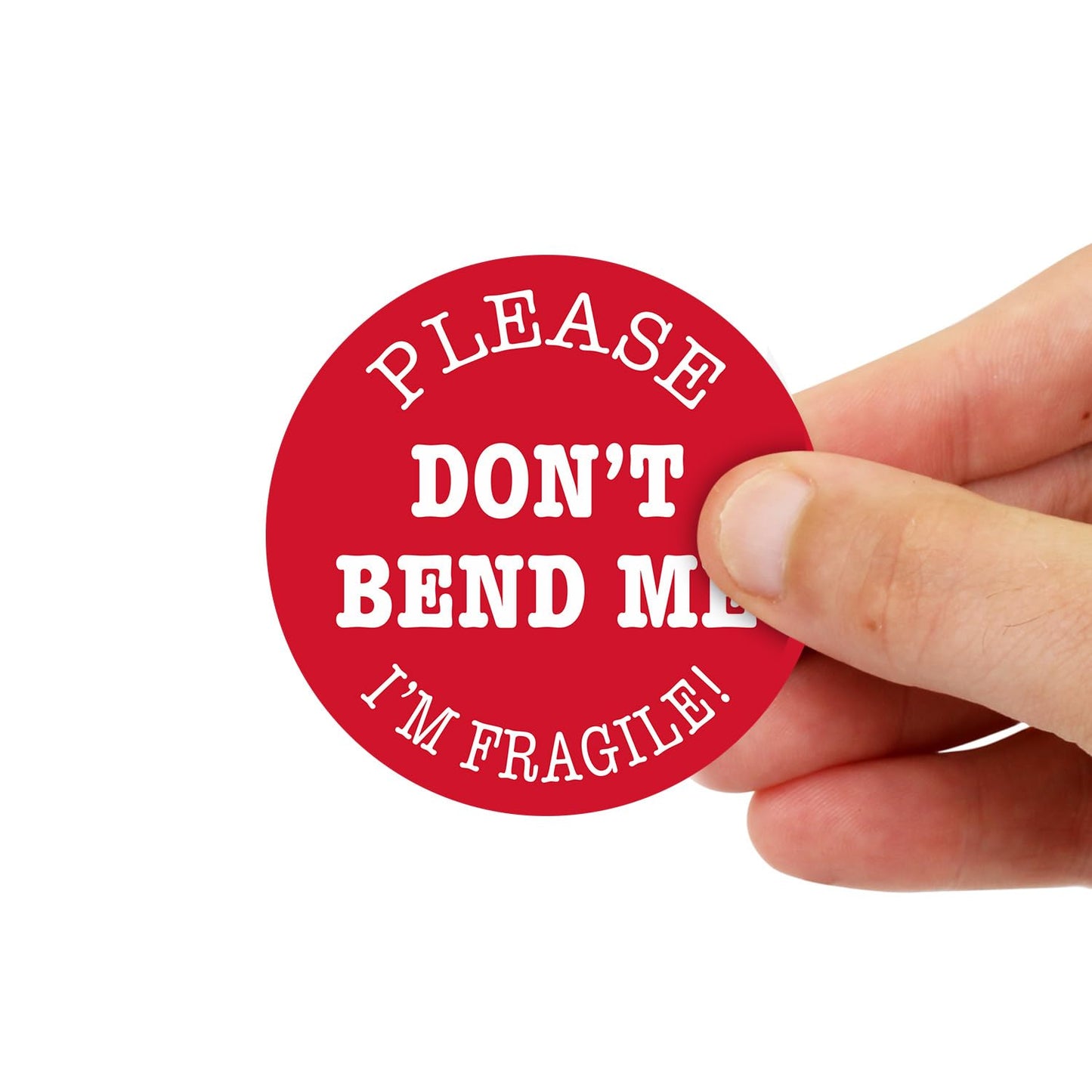 SmartSign I Am Fragile Stickers - 2 x 2 inch Circle, 100 / Roll, Please Don't Bend Me Funny Fragile Label, Semi-Gloss Paper, Permanent Adhesive, White on Red, Made in USA Don’t Bend Me