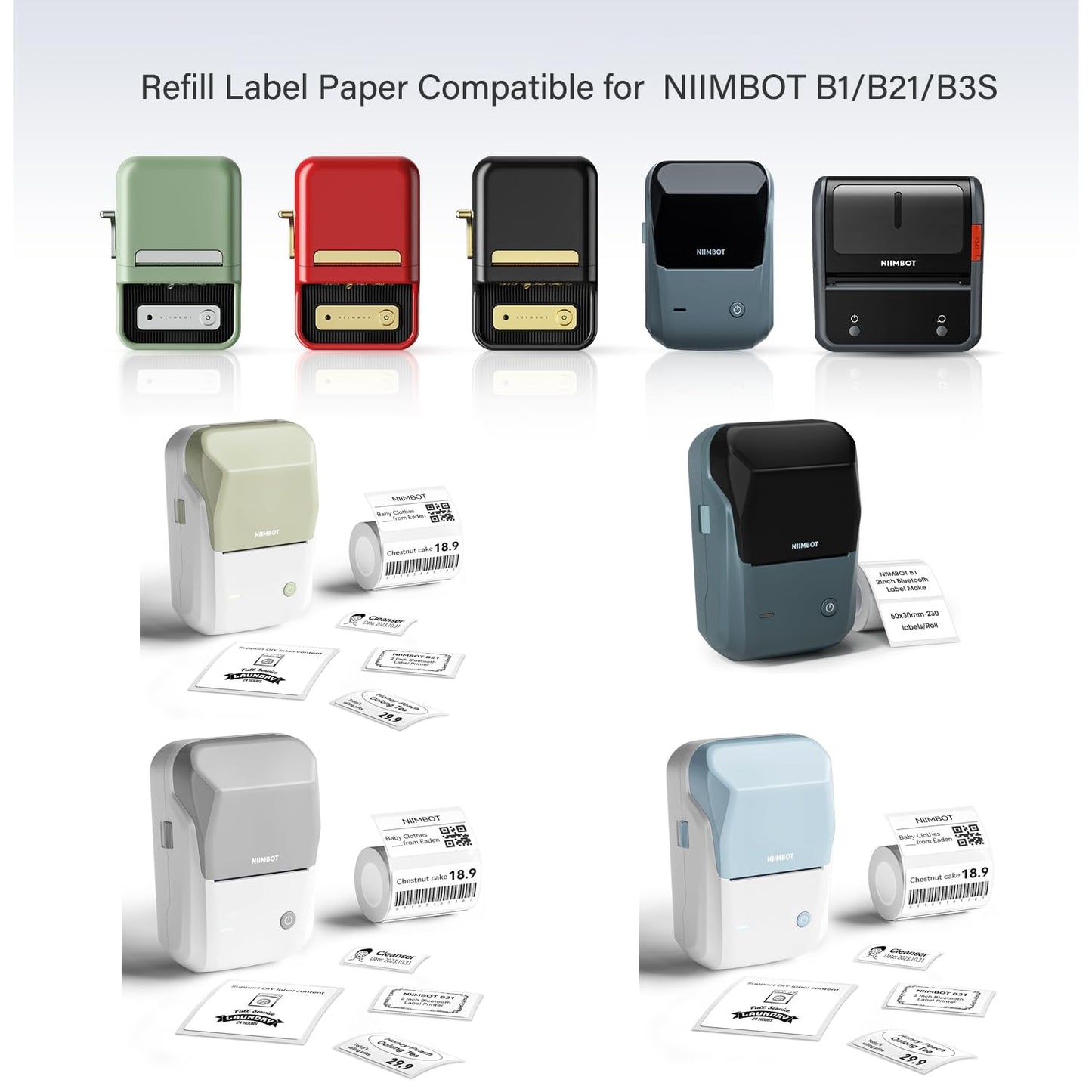 Multiple Sizes of Label Tapes for NIIMBOT B1 B21 B3S Label Maker, 2Rolls Labels Waterproof,Self-Adhesive Thermal Printer Labels (50x30mm), Thermal Label for Logo Label/Barcode/Address Label/Stickers B1-b21-b3s 2Rolls-50x30mmWhite