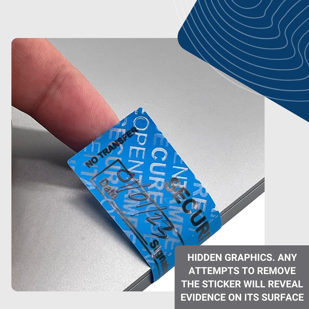 USPACKSMART 1"x3.35" Blue Non-Transfer Tamper-Evident Security Void Stickers/Labels/Seals with Sequential Numbers, Writable, Fan Folded for Convenience | 100-Pack Labels/Stickers