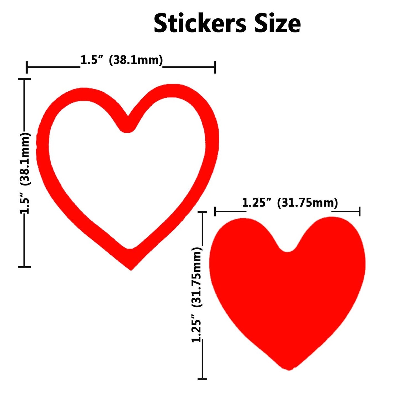 Red Heart Shape Happy Mother's Day Stickers Red Heart Shape Tanning Adhesive Stickers,Wedding Party Back to School Favor Labels, 1.5 Inch and 1.25 Inch DIY Labels for Scrapbooking, 500 Pcs Per Roll