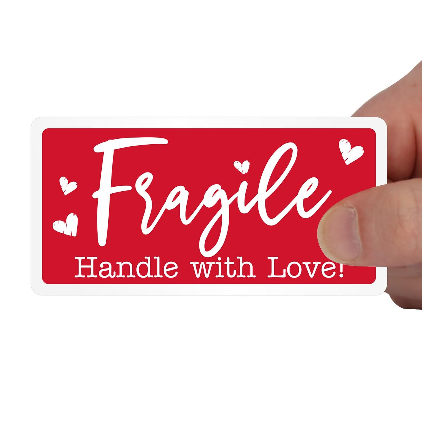 SmartSign Handle with Love Fragile Stickers - 2 x 4 inch, 100 / Roll, Funny Fragile Shipping Label, Semi-Gloss Paper, Permanent Adhesive, White on Red, Made in USA